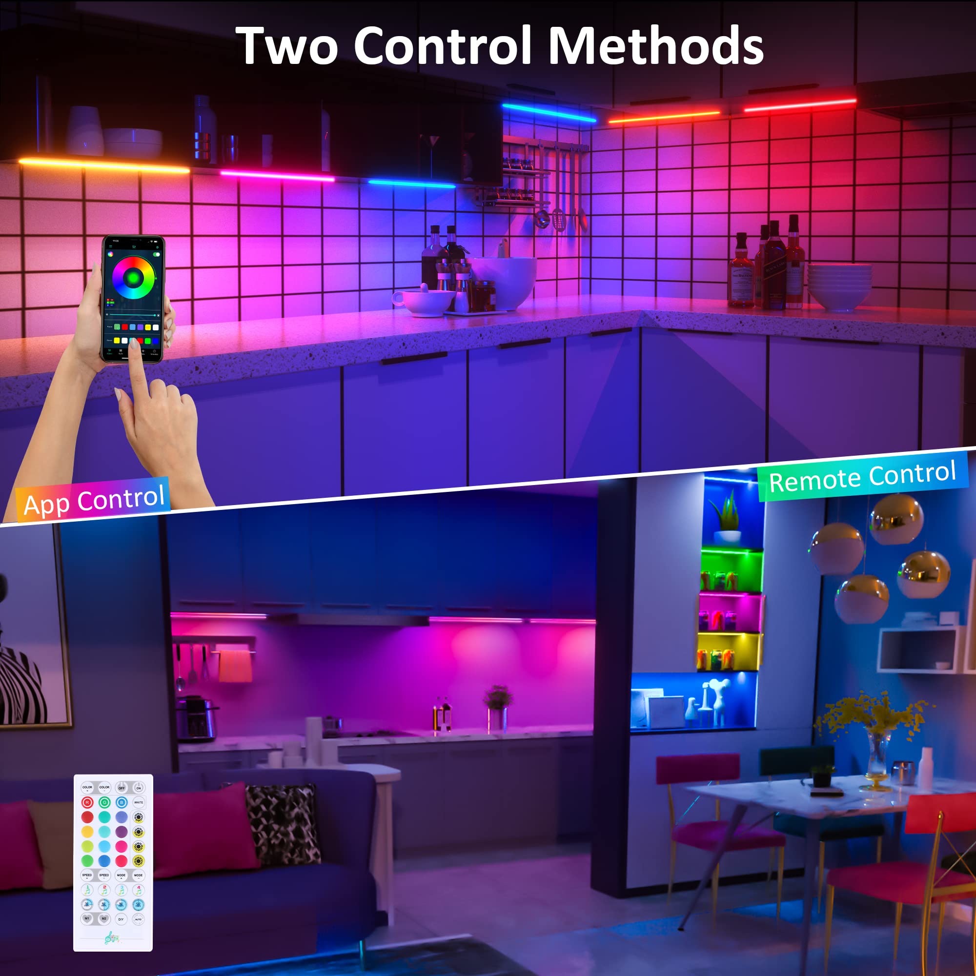 Benreom 6 Pcs RGB Under Cabinet Lights Kit, Smart App & Remote Control, Dimmable LED Lights for Kitchen, Multicolor