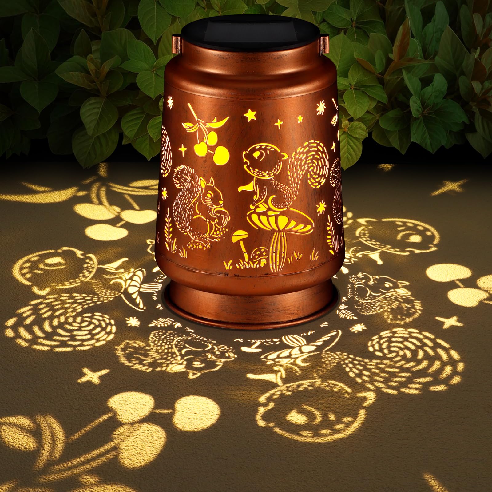 Solar Lantern Outdoor Hanging Waterproof Outside Metal Openwork Hummingbird Pattern Birthday Gifts For Women Mom Landscape Lights For Porch Garden Yard Patio Pathway Decor(Squirrel)