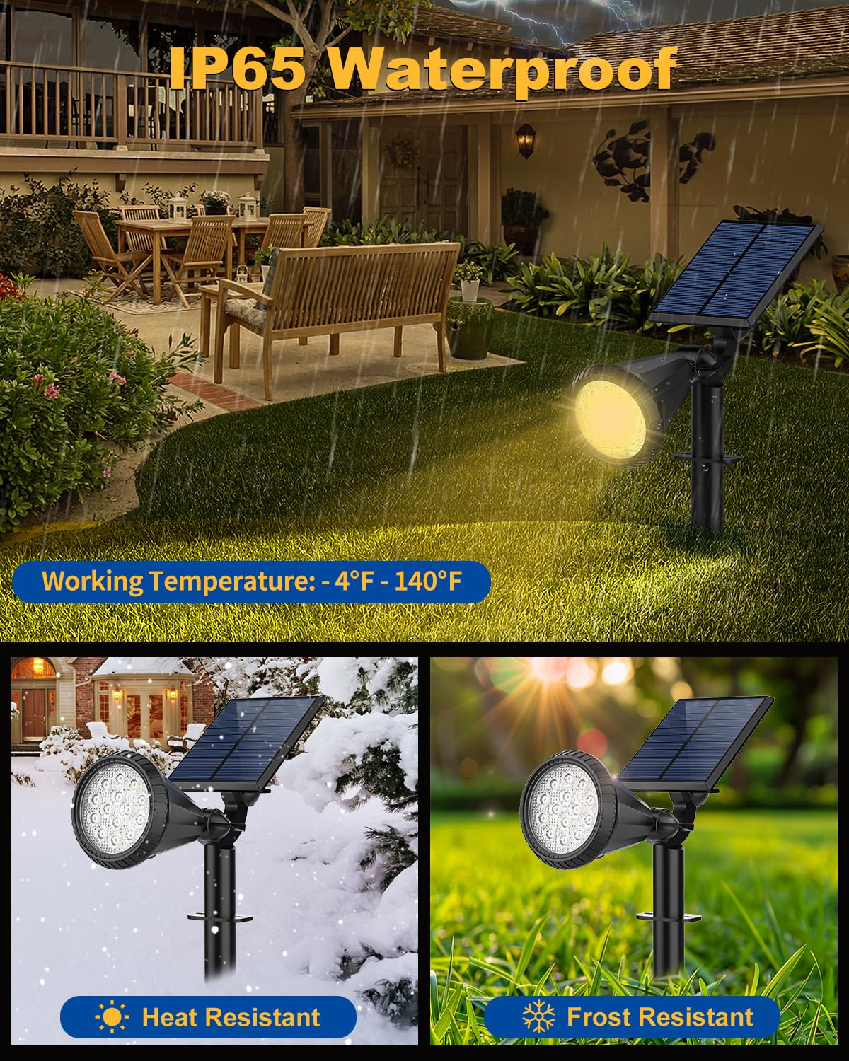Fratink Solar Spot Lights Outdoor, 2 Pack Outdoor Solar Lights For Yard, Ip65 Waterproof Solar Spotlights With 4 Modes, 2-In-1 Auto On/Off Solar Landscape Lights For Flood, Wall, Pathway (Warm White)