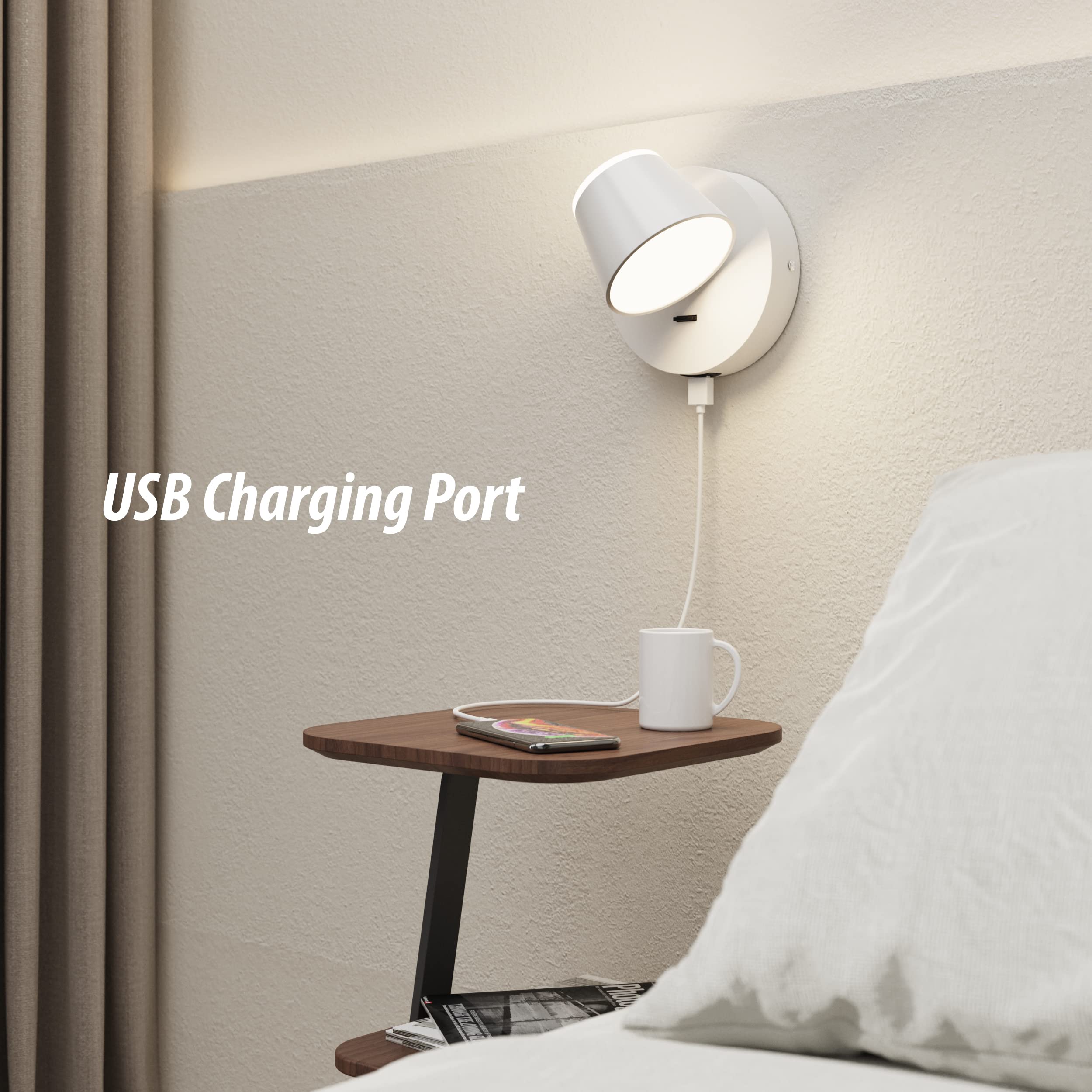 Ursola Wall Light Led Wall Sconce With On/Off Switch Usb Charging Port 110 Volt Hardwired Wall Lamp 350 Rotatable Up Down Sconce