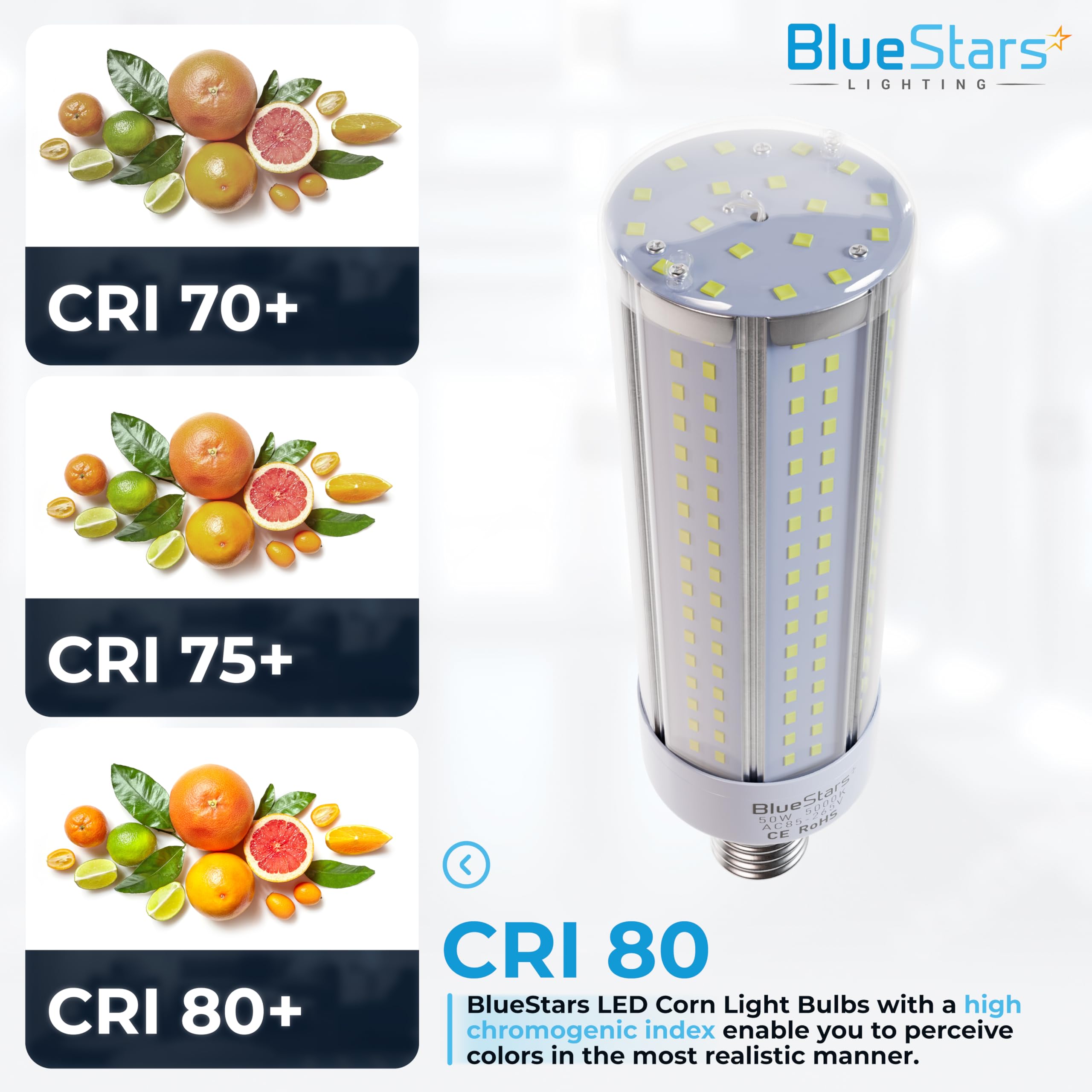 BlueStars 50W E26 LED Corn Light Bulbs, 5000K, 3200 Lumens, Clear, Super Bright for Home, Outdoors, Warehouses