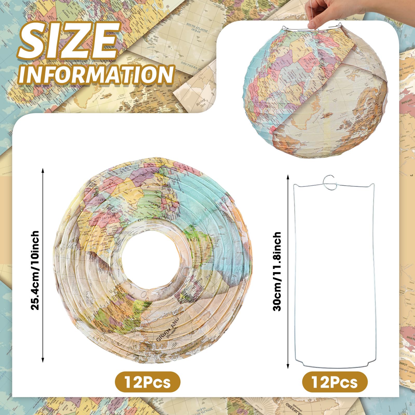 Retisee 12 Pcs 10 Inch Map Classroom Decorations Travel Themed Hanging Paper Lantern Earth Day Decorations For Home Earth Theme