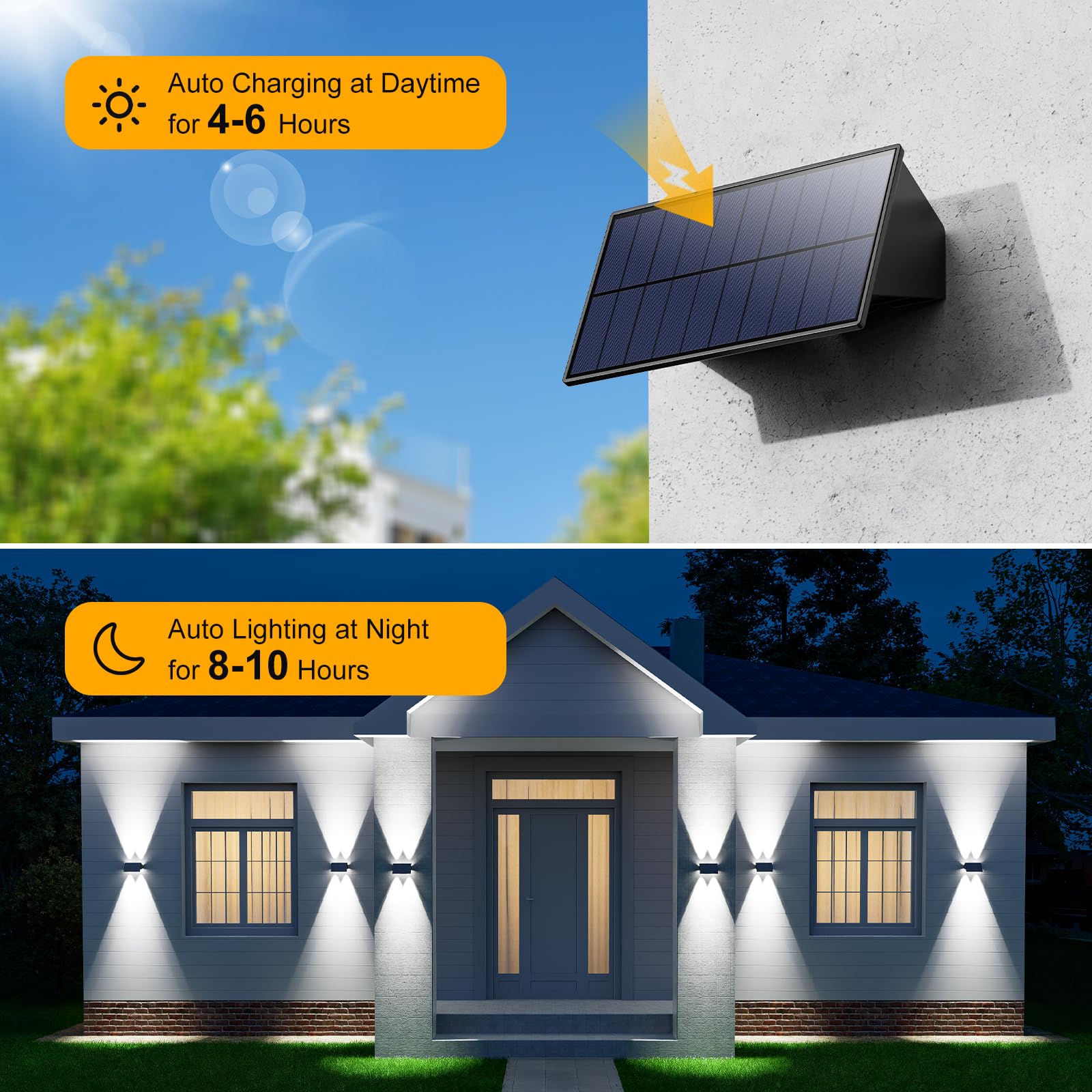 12 Pack Solar Up And Down Wall Lights Outdoor Decorative Fence Mount Led Lamps For Outside Deck, Porch, Patio, Backyard, Garden,