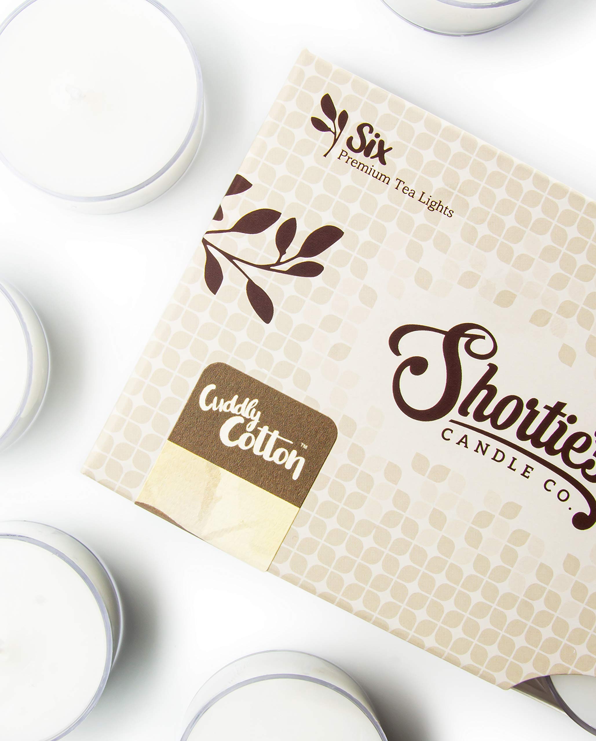 Shorties Candle Company Cuddly Cotton Tealight Candles - Highly Scented - 6 White Tea Lights - Paraffin Wax