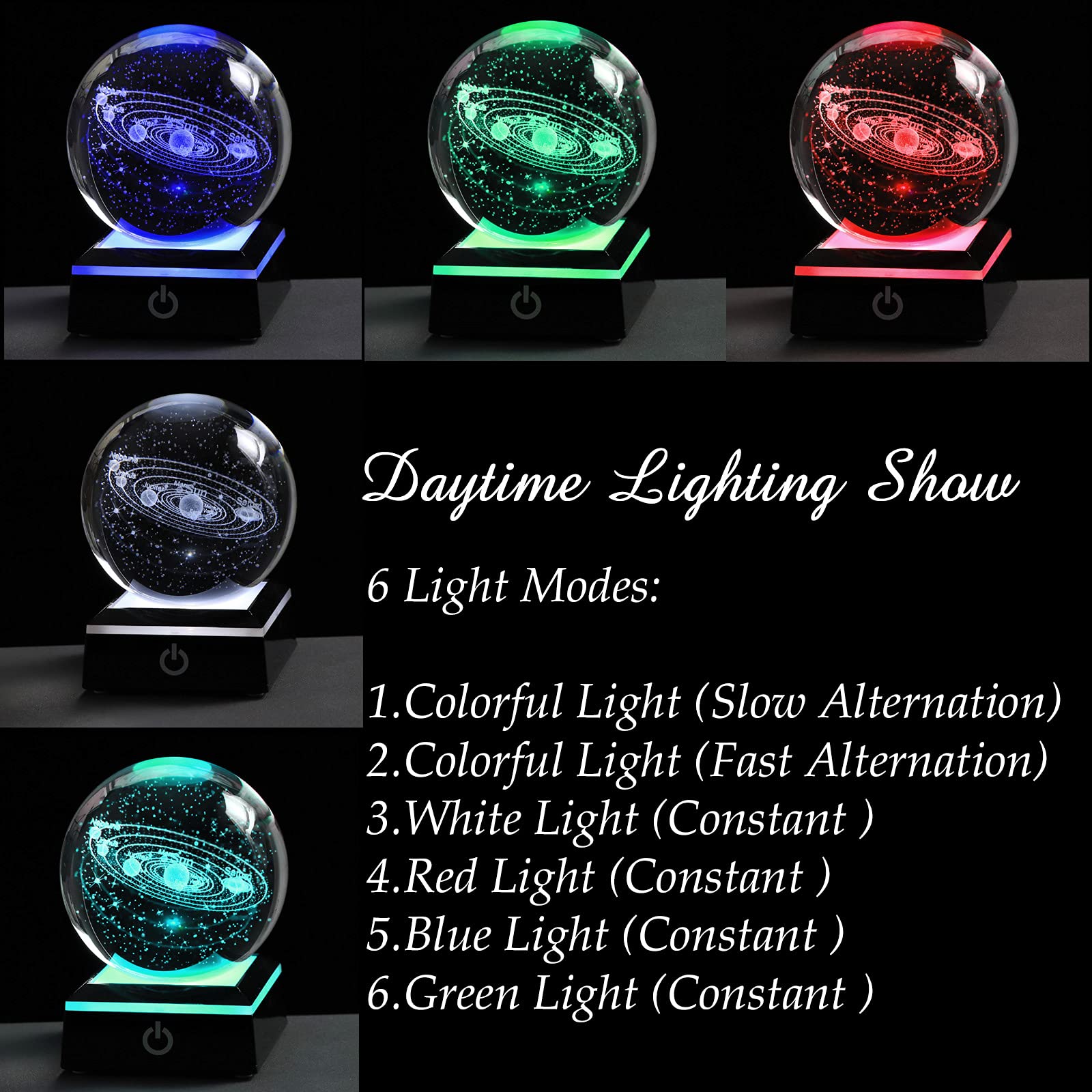 3D Solar System Model Crystal Ball 80Mm 3.15Inch - Outer Space Astronomy Gifts Room Decor Crystal Sphere Unique Gifts For Men Him Best Birthday Dad Physics Science Teacher Night Light Planet Lamp