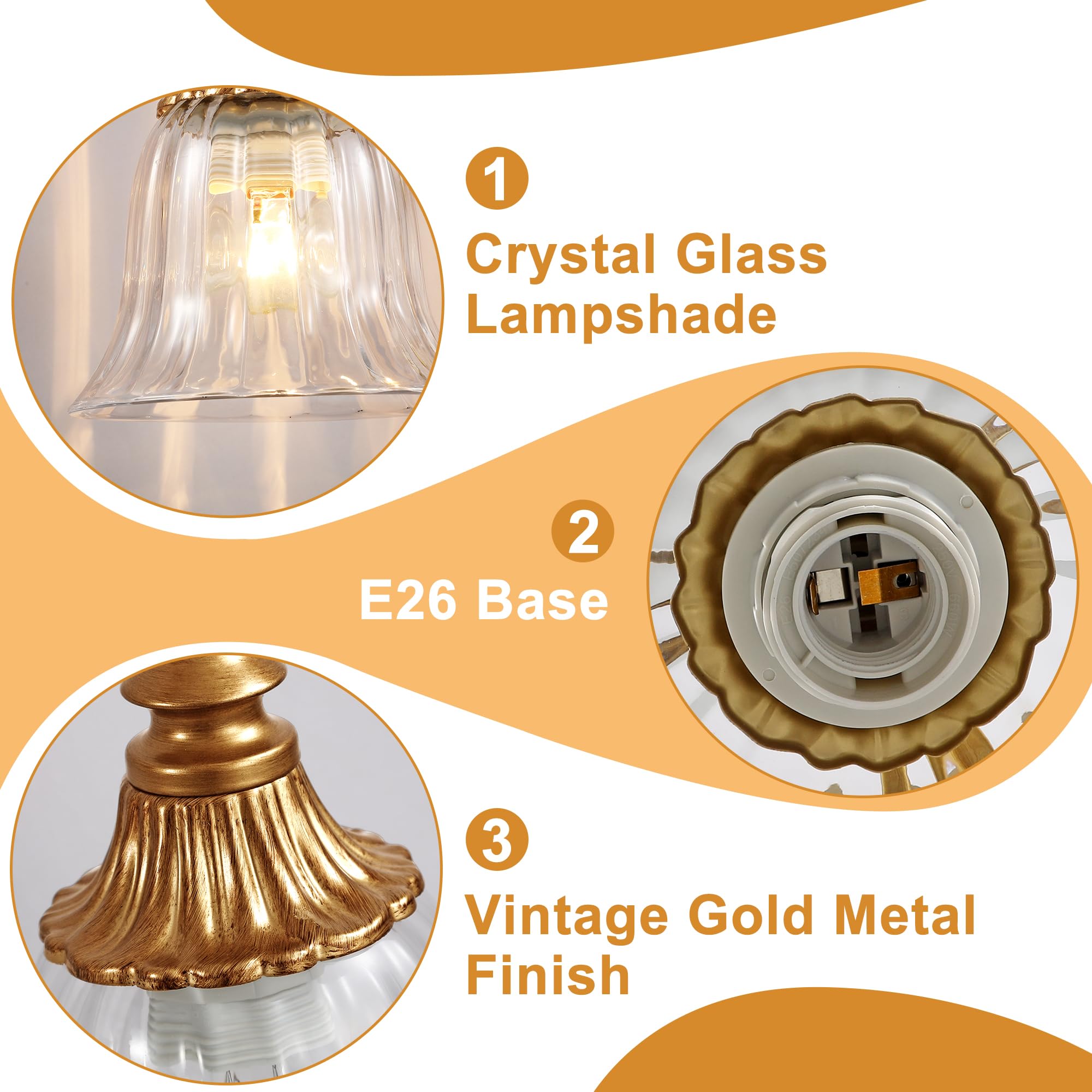 LmnLvn 5-Light Bathroom Vanity Light Fixture, Gold Antique Brass with Crystal Glass Shade, Vintage Style, Model 79942f95-764d-4684-8c61-486