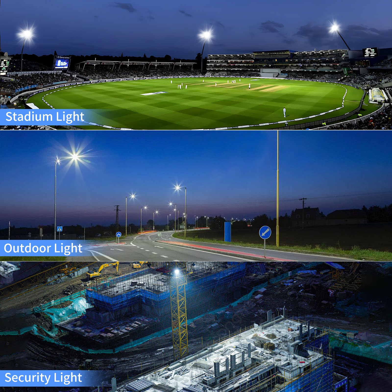 ISUERFY 300W LED Flood Light, 36000LM, IP66 Waterproof, 5000K Daylight White, Outdoor Plug-in, 2 Pack, Black/Clear