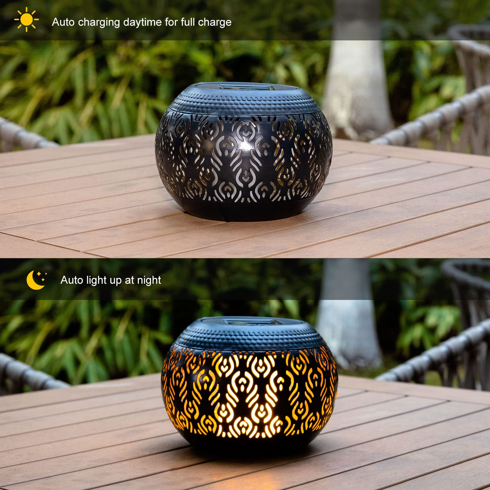 Pearlstar Solar Table Lantern - Waterproof Dancing Flame Lamp, Metal, Multicolor, Solar Powered, 1 Pack