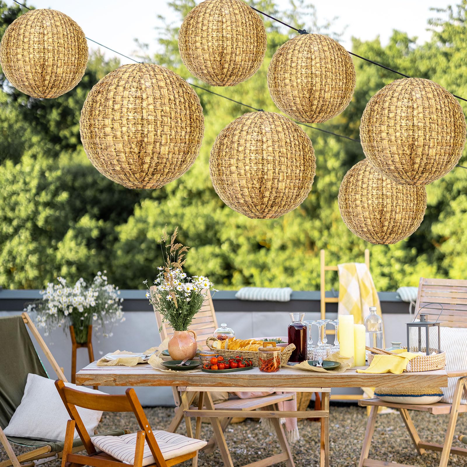 Qeeenar 9 Pcs Print Burlap Paper Lanterns 8 10 12 Inch Chinese Decorative Paper Lantern Boho Paper Lanterns Hanging Classroom Fa