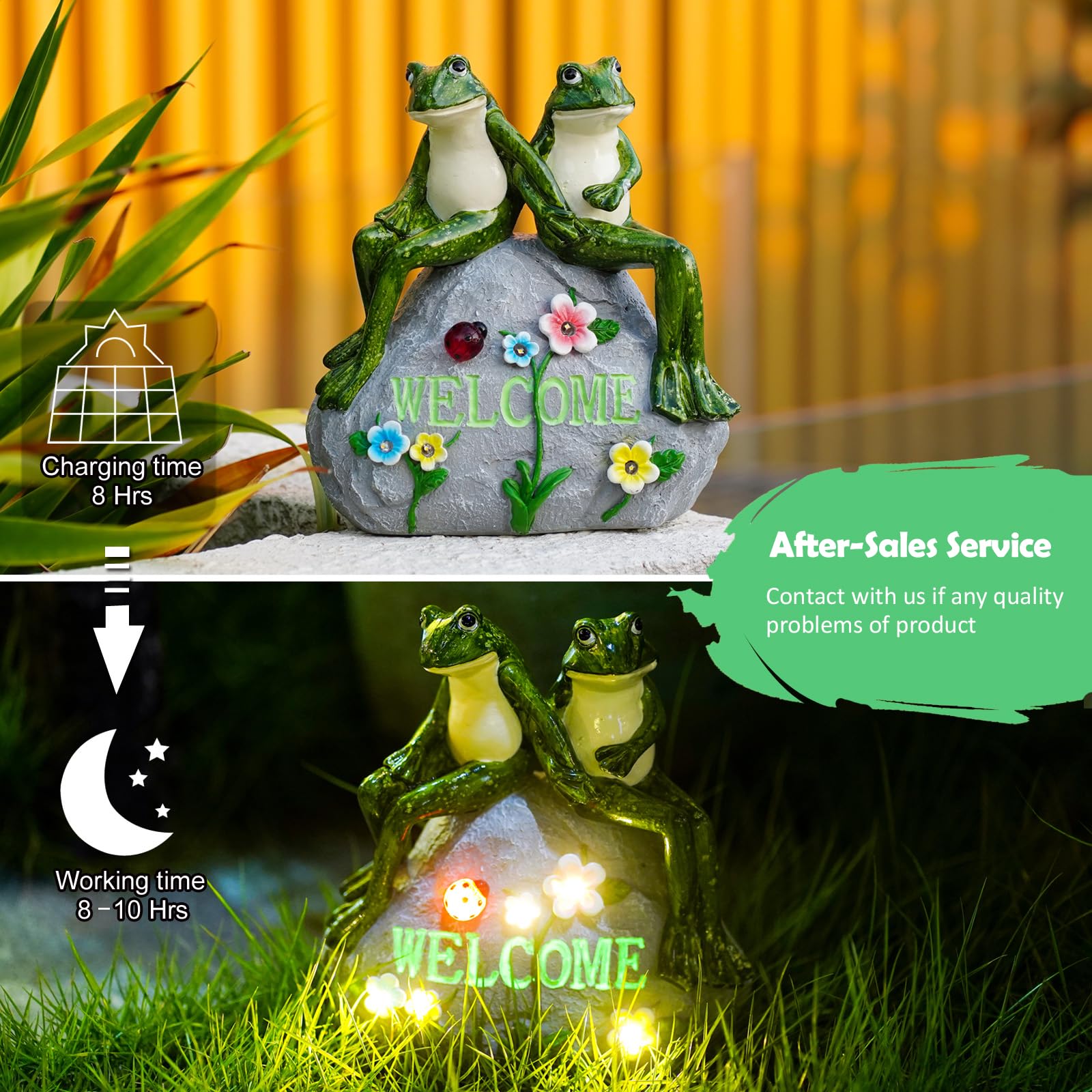 Nacome Solar Garden Frog Statue With Succulent & 7 Led Lights - Patio Yard Decor