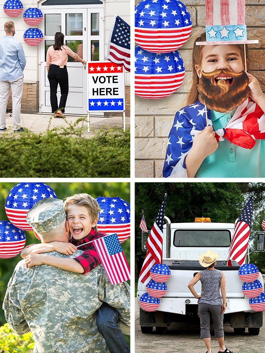 Mudra Crafts American Flag Paper Lanterns Wedding Party Decorations - 12 In 10 Round Japanese Chinese Lanterns Decorative Hangin