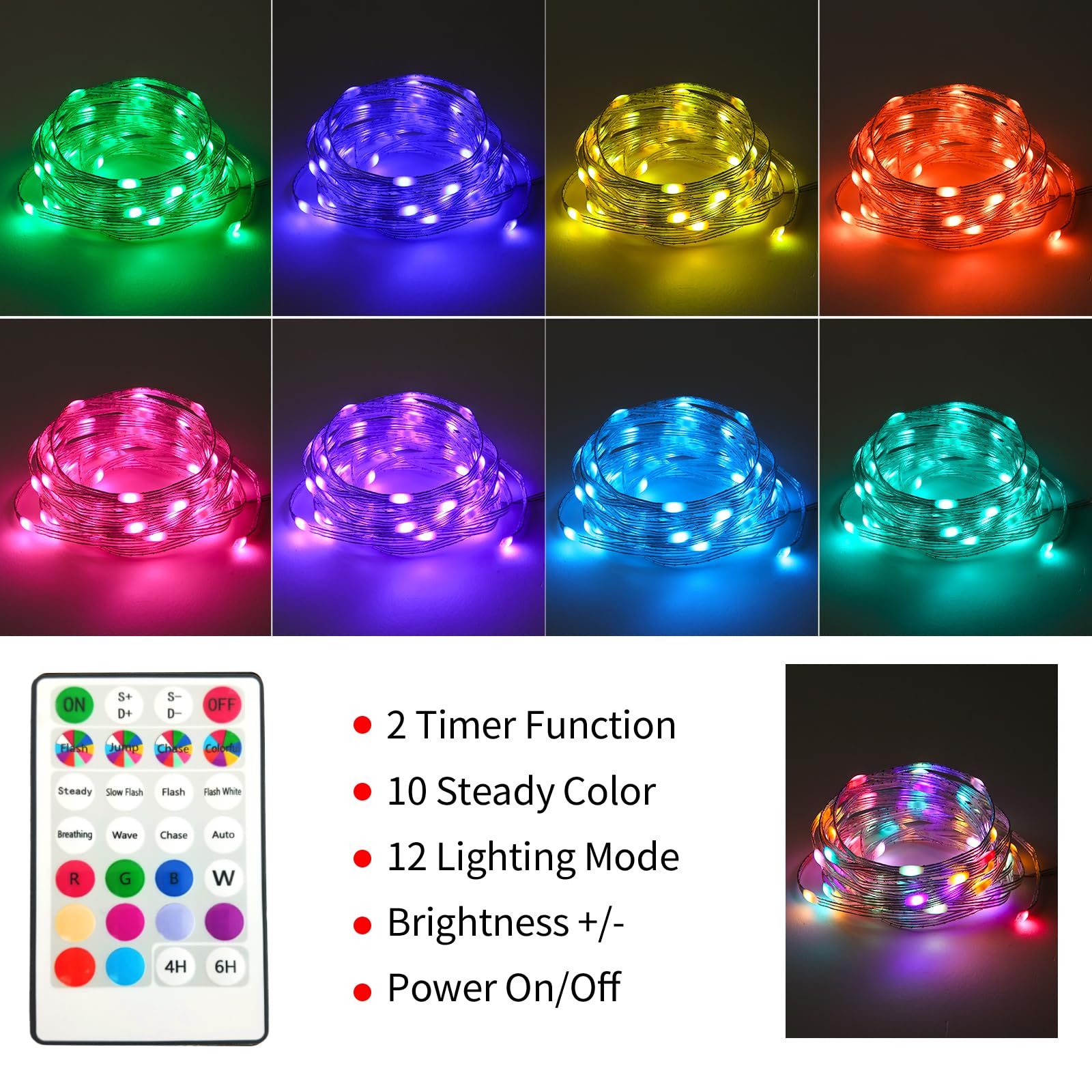 osteplus Color Changing LED String Lights - 16.4FT, 2 Pack, Multi-colored, USB/Battery Powered, Waterproof for Indoor/Outdoor Decor