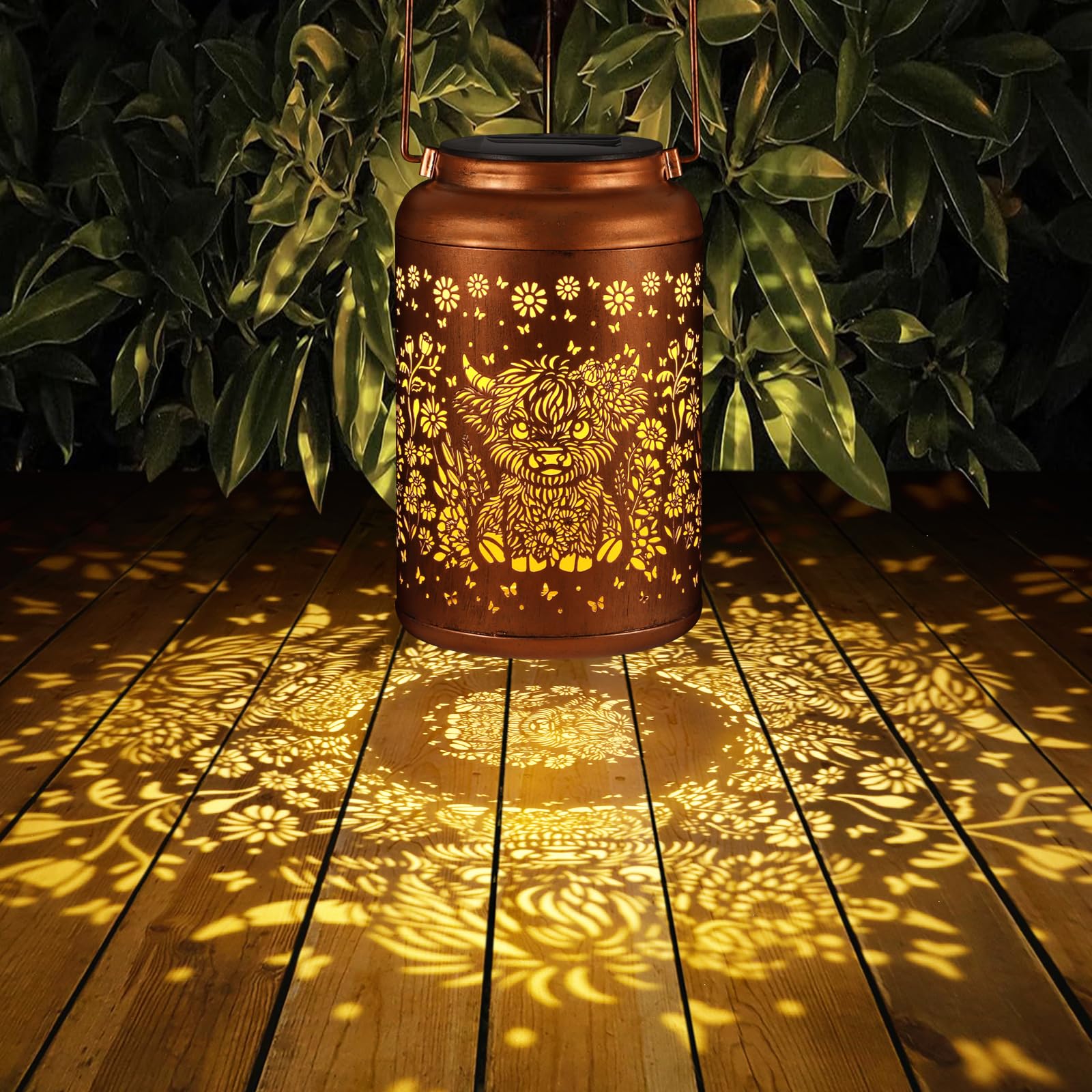Solar Lanterns Outdoor Waterproof Garden Decor Birthday Gifts For Women Mom Grandma Hanging Solar Lights Metal Decoration Outside For Yard  Patio (Highland Cattle)