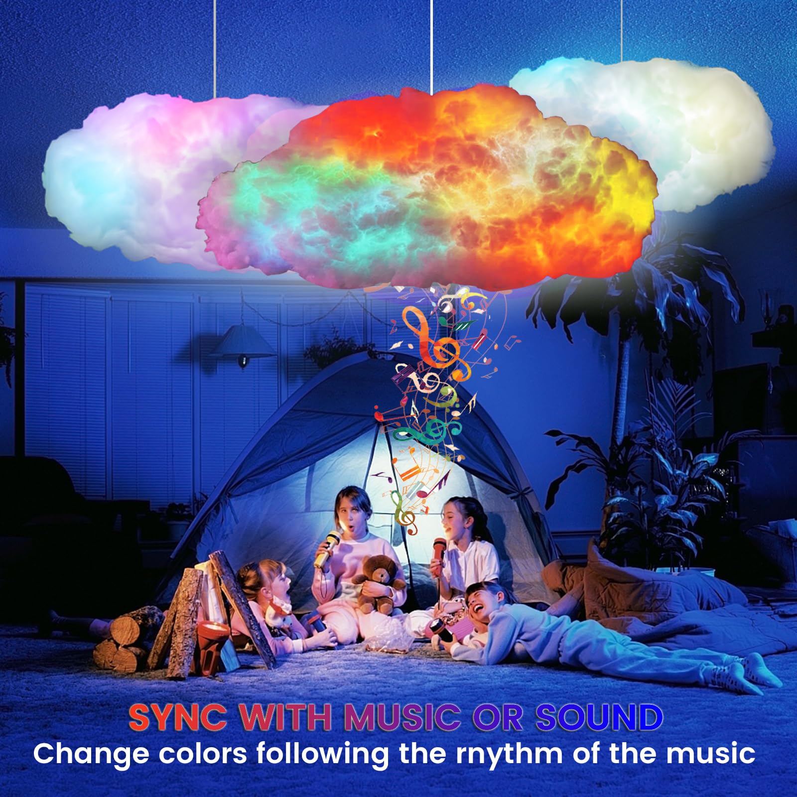 Tohunzo Cloud Led Lights For Bedroom, Multicolor Creative Night Lighting Kit Music Sync With App, Coolest Ceiling Decoration For