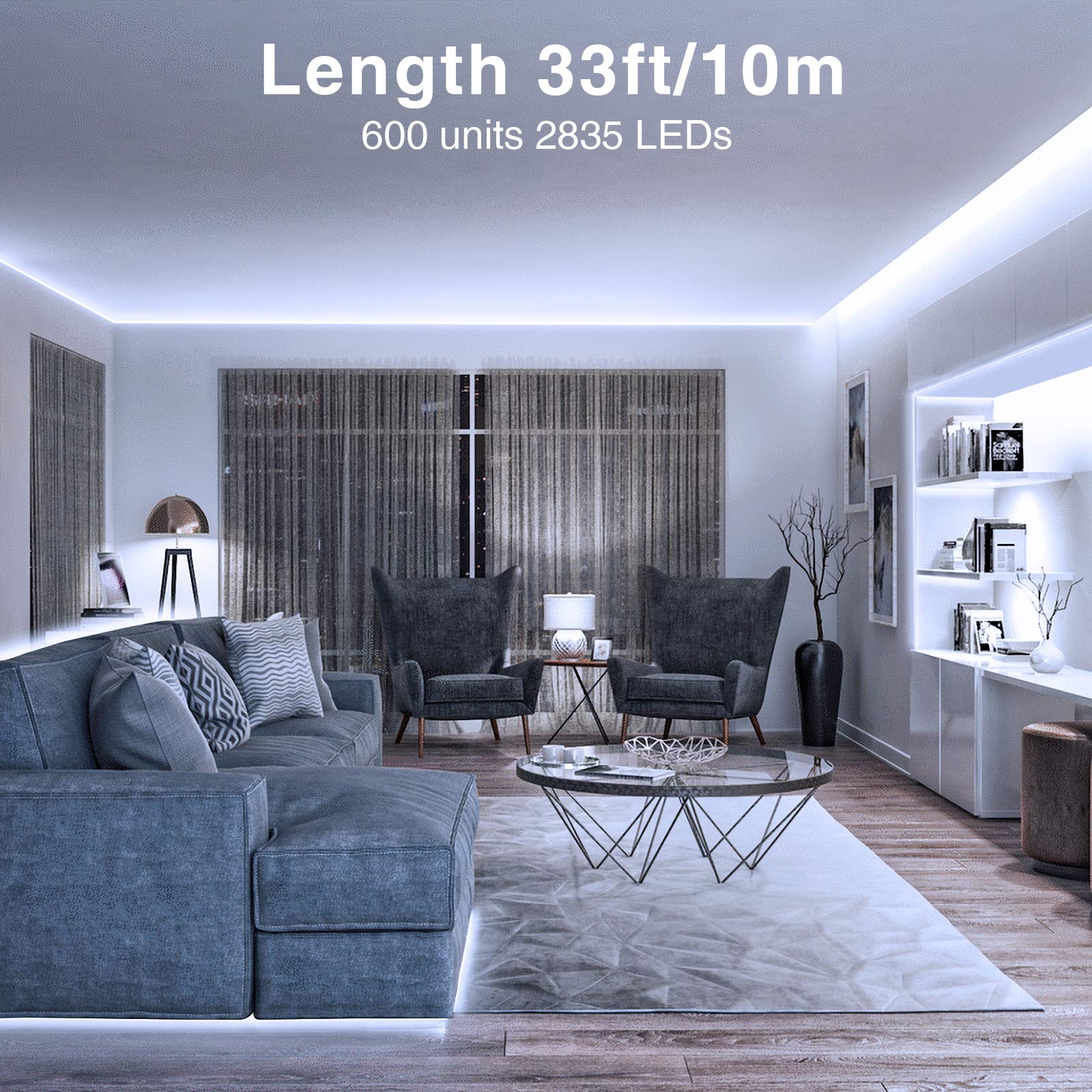 Onforu Led Strip Lights, 32.8Ft Dimmable Daylight White Tape Light Kit, 600 Leds, Flexible 12V Lighting For Home And Bedroom