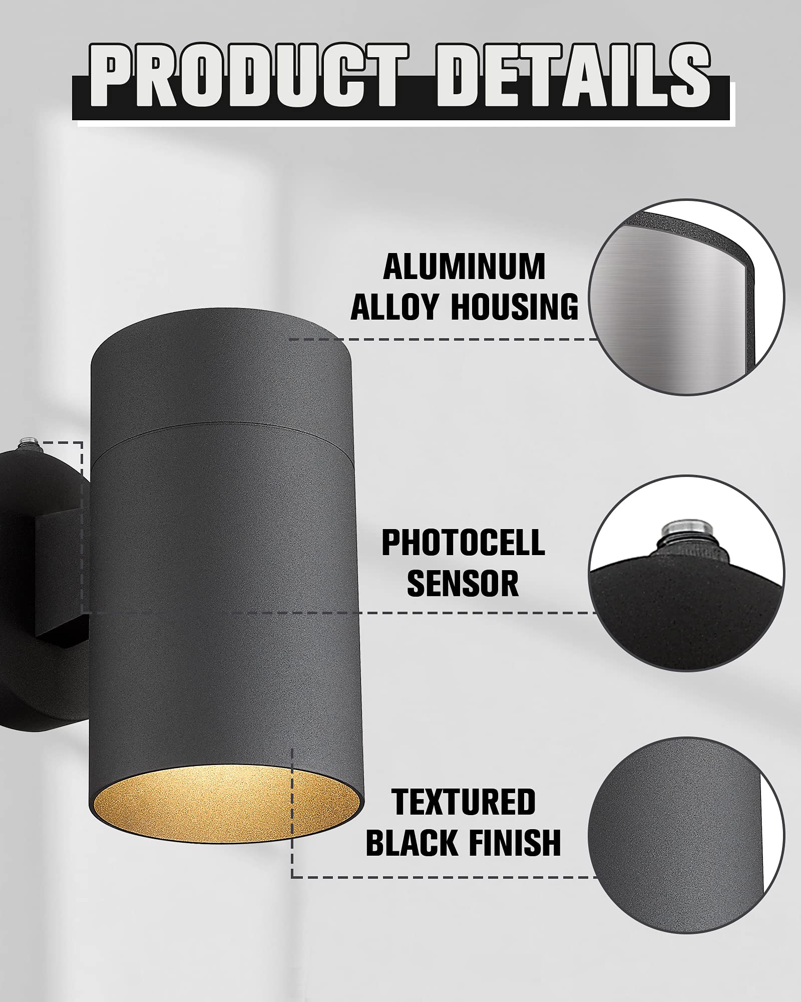 Ken & Ricky Outdoor Wall Sconce with Photocell Sensor, Matte Black, 1 Pack, Model KR3309-W-1PK-B