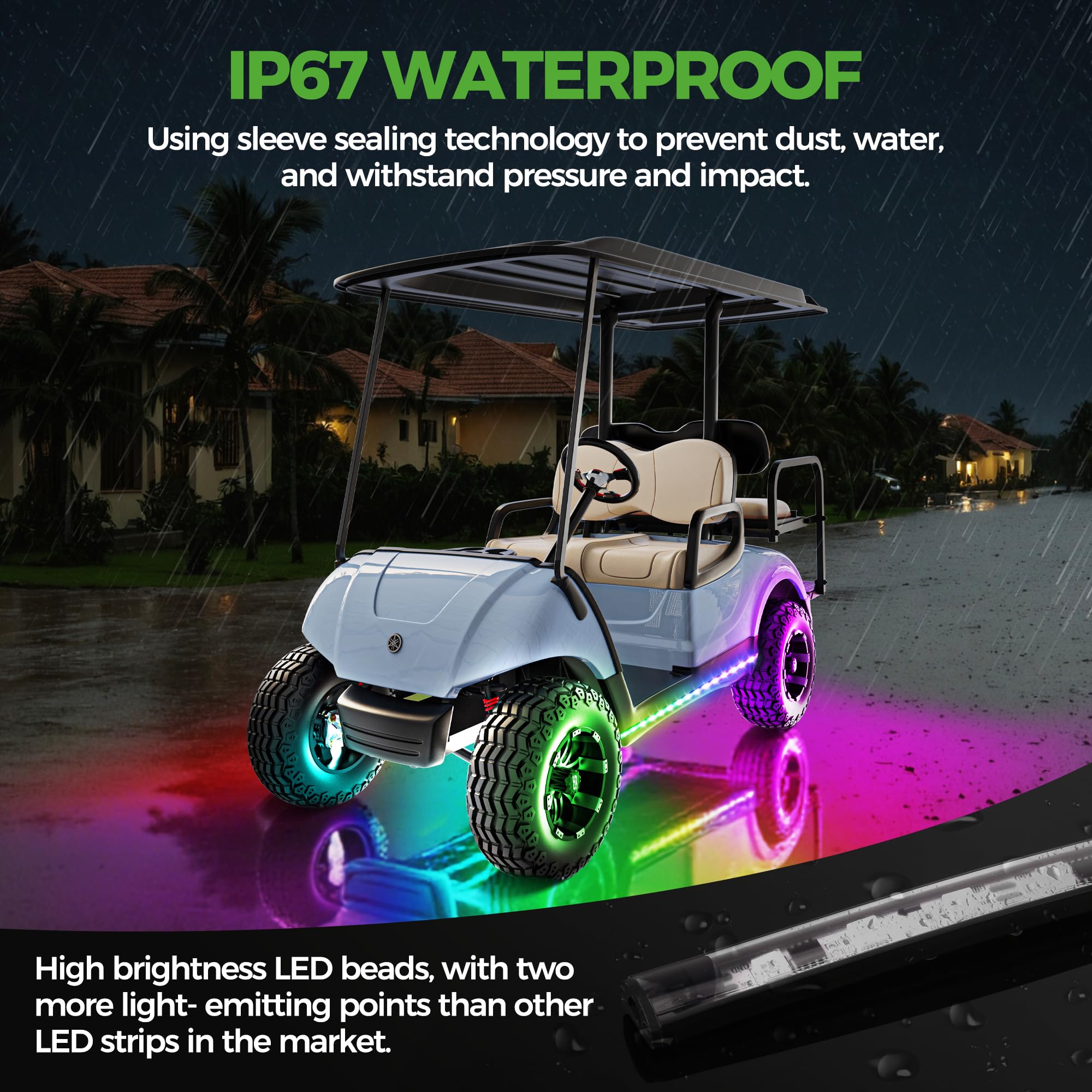 10L0L Golf Cart LED Light Strip Kit - 14 Modes, 126 LEDs, 86 Inch, 2 Pack, Water Resistant, Wireless Remote Control, Sound Active