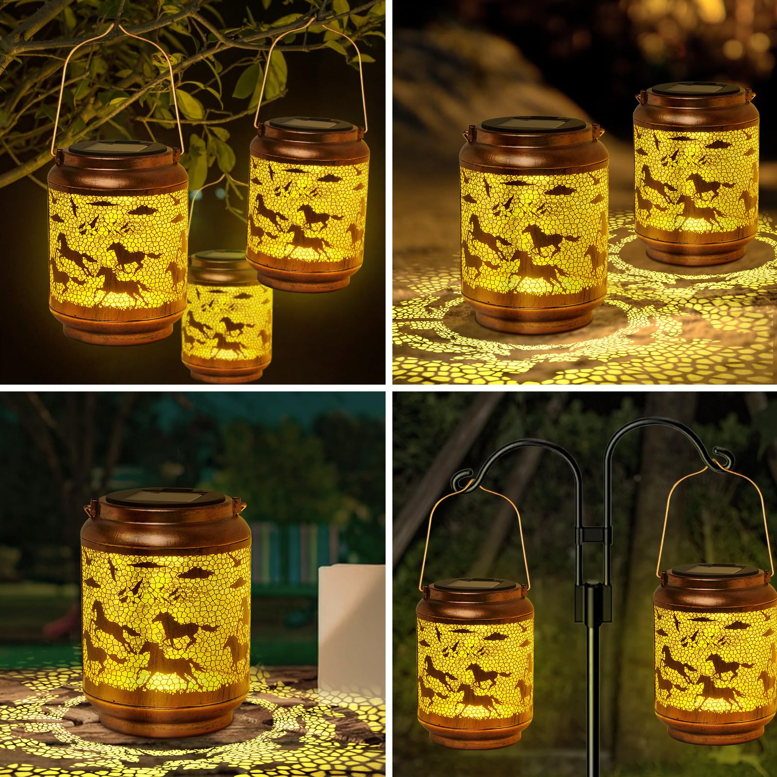 ShangTianFeng Decorative Solar Lanterns - Golden Plastic Garden Lights for Outdoor Porch Yard Decor