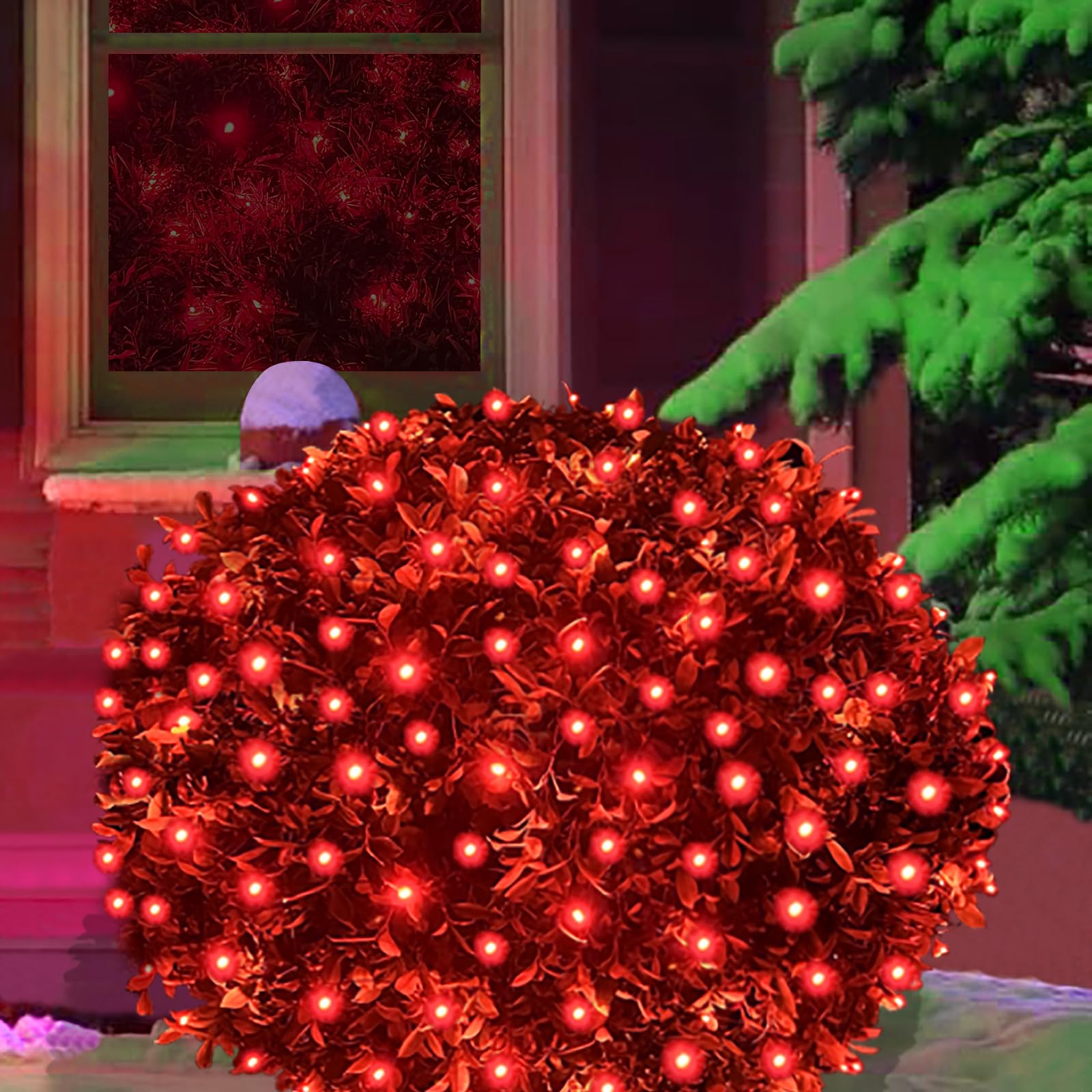 Hishiny Led Red Christmas Net Lights Outdoor 6Ftx6Ft 144Led Green Wire  Connectable Indoor Outdoor Bush Mesh Net Lights String For Halloween Christmas Party Shrub Yard Tree(Red)