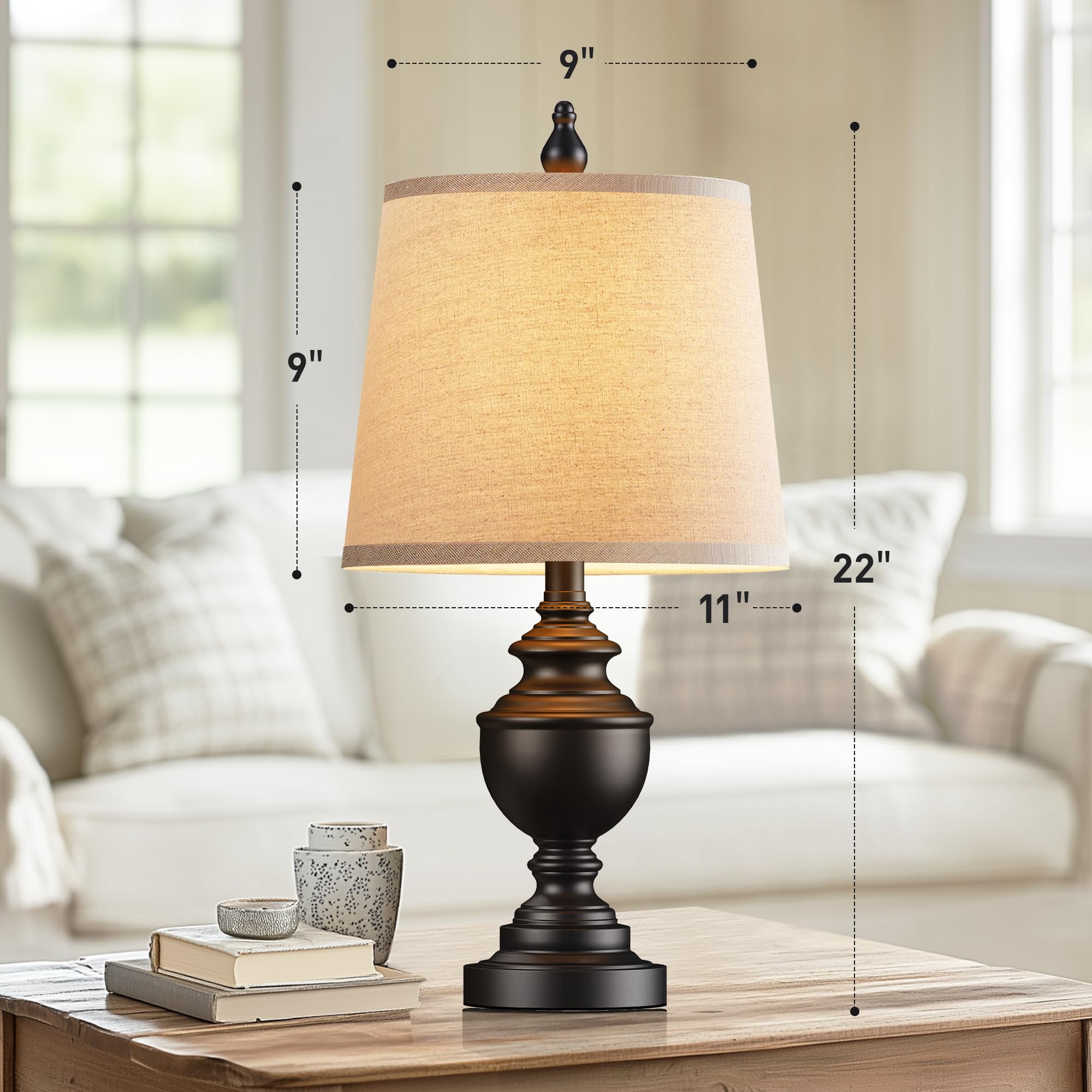 Partphoner Retro Table Lamps Set Of 2, Bedside Lamp For Bedroom Rustic Farmhouse Table Lamps For Living Room, Vintage Nightstand