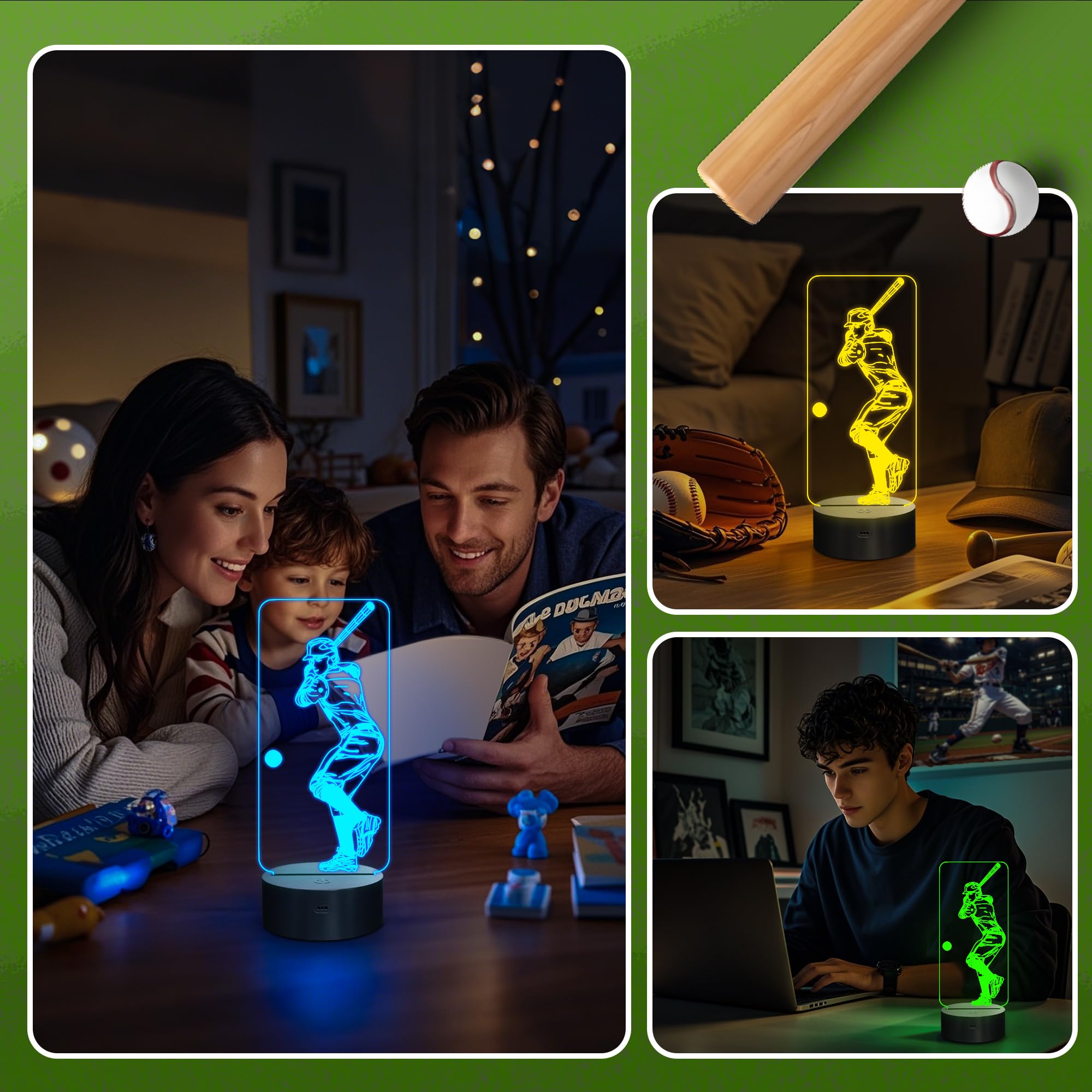 CoolGift Mart 3D LED Baseball Night Light with Remote Control, Acrylic, Multicolor, Model FS-2810-9999
