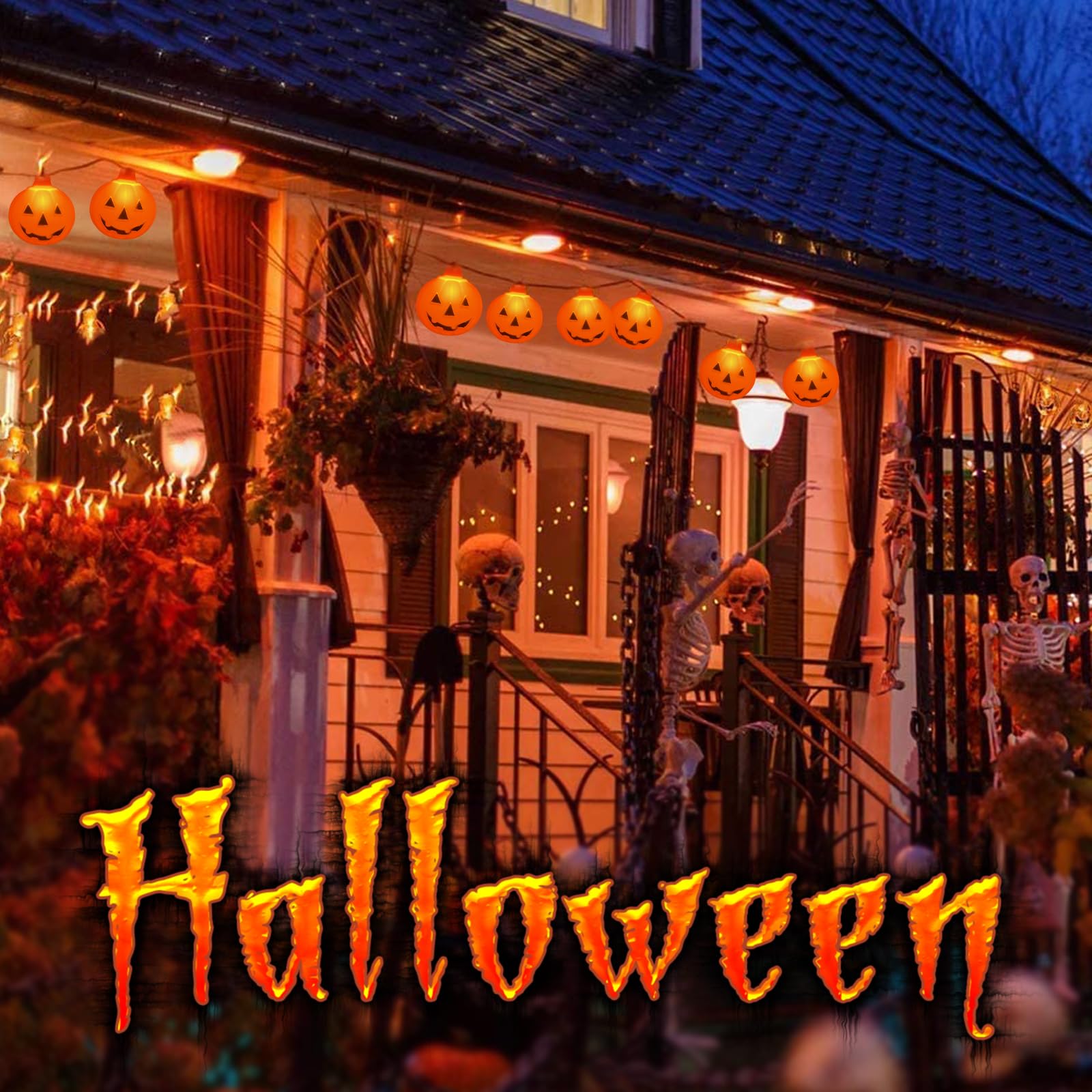 Pallerina Halloween Pumpkin String Lights, 8.5ft, 10 Orange Lights, Plastic Material, Model LR-DD-L-10E/1F-C5
