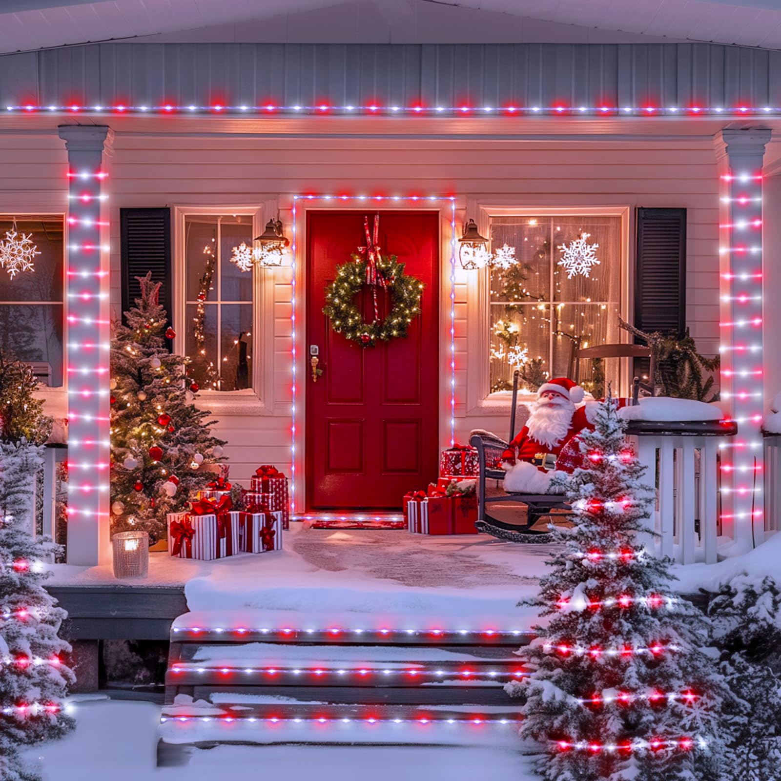 Jmexsuss 200 Led Solar Christmas Rope Lights, 72Ft Ip 65 Outdoor Waterproof Christmas Rope Lights With 8 Modes, Red And White So