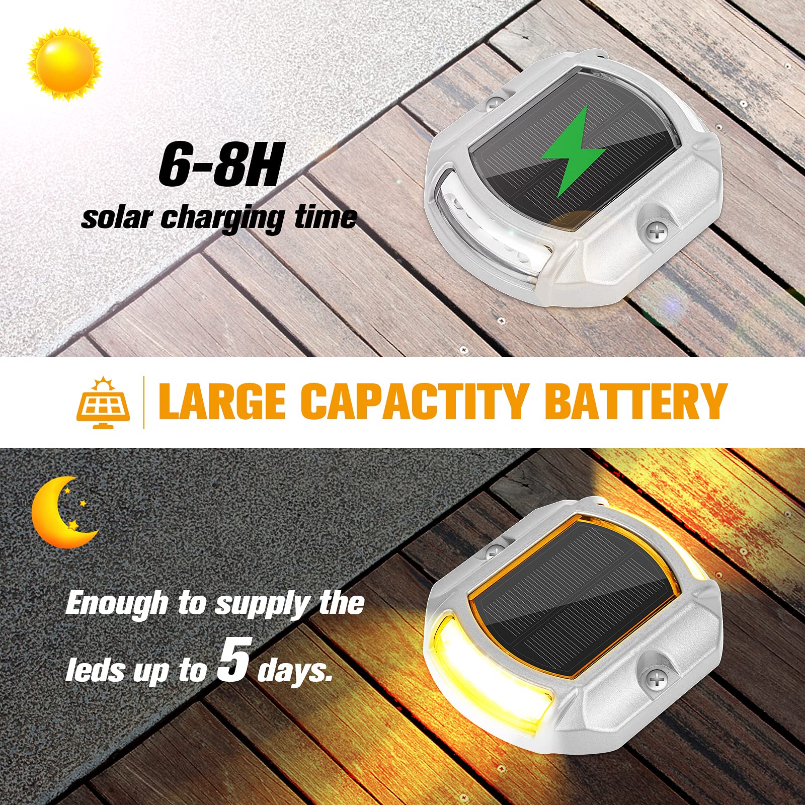 Volisun Solar Driveway Lights Dock Deck Lights 16 Pack,2 Colors In 1,Solar Powered Waterproof Outdoor Warning Step Lights For Dr