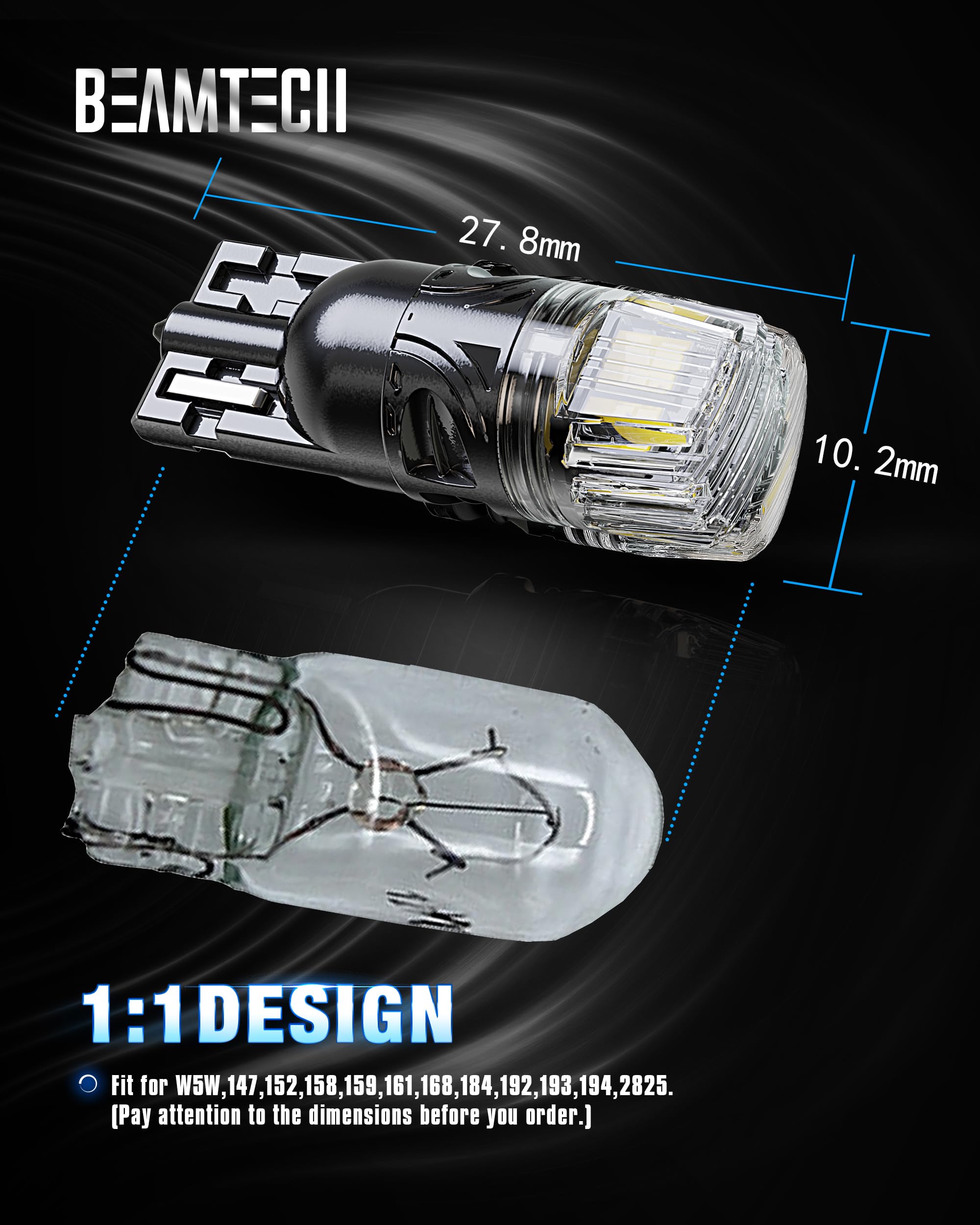 Beamtech 194 Led Bulbs 6500K White, 168 T10 2825 W5W Interior Led Lights For License Plate Interior Dome Map Door Courtesy Dash