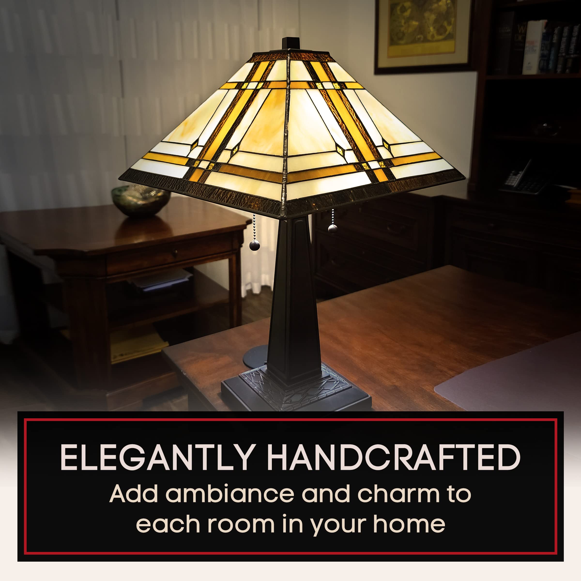Amora Vintage Tiffany Table Lamp - Stained Glass Nightstand Lamp - Table Night Light W/Tiffany Lighting - 23Stained Glass Lamps