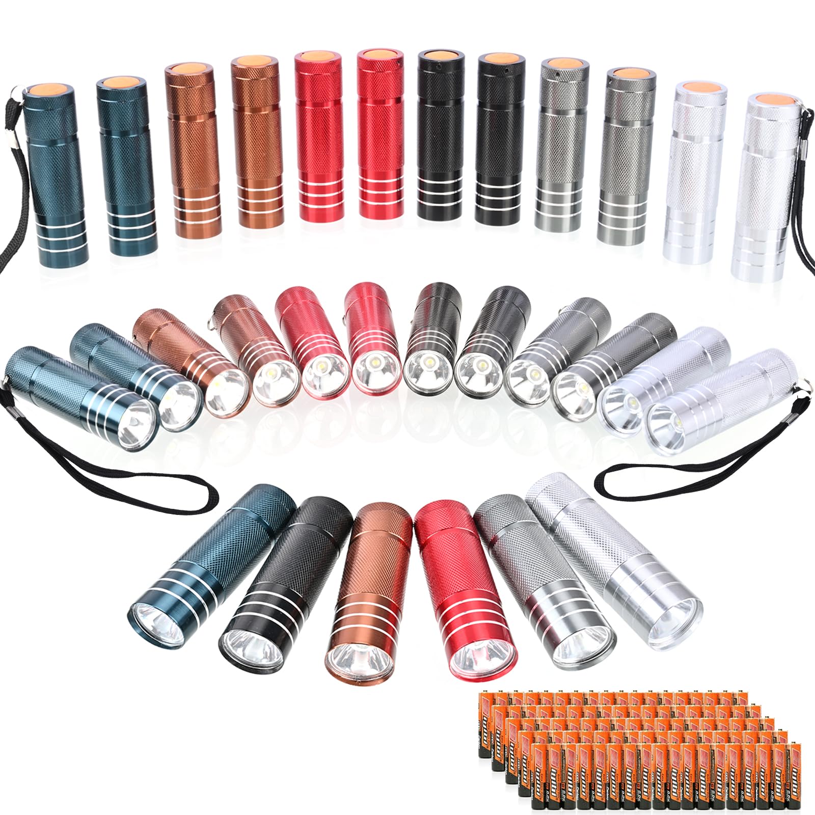yikosam 30-Pack Super Bright Mini Flashlight, 1W Aluminum Flashlights Bulk Set with Fluorescent Button AAA Batteries Included fo