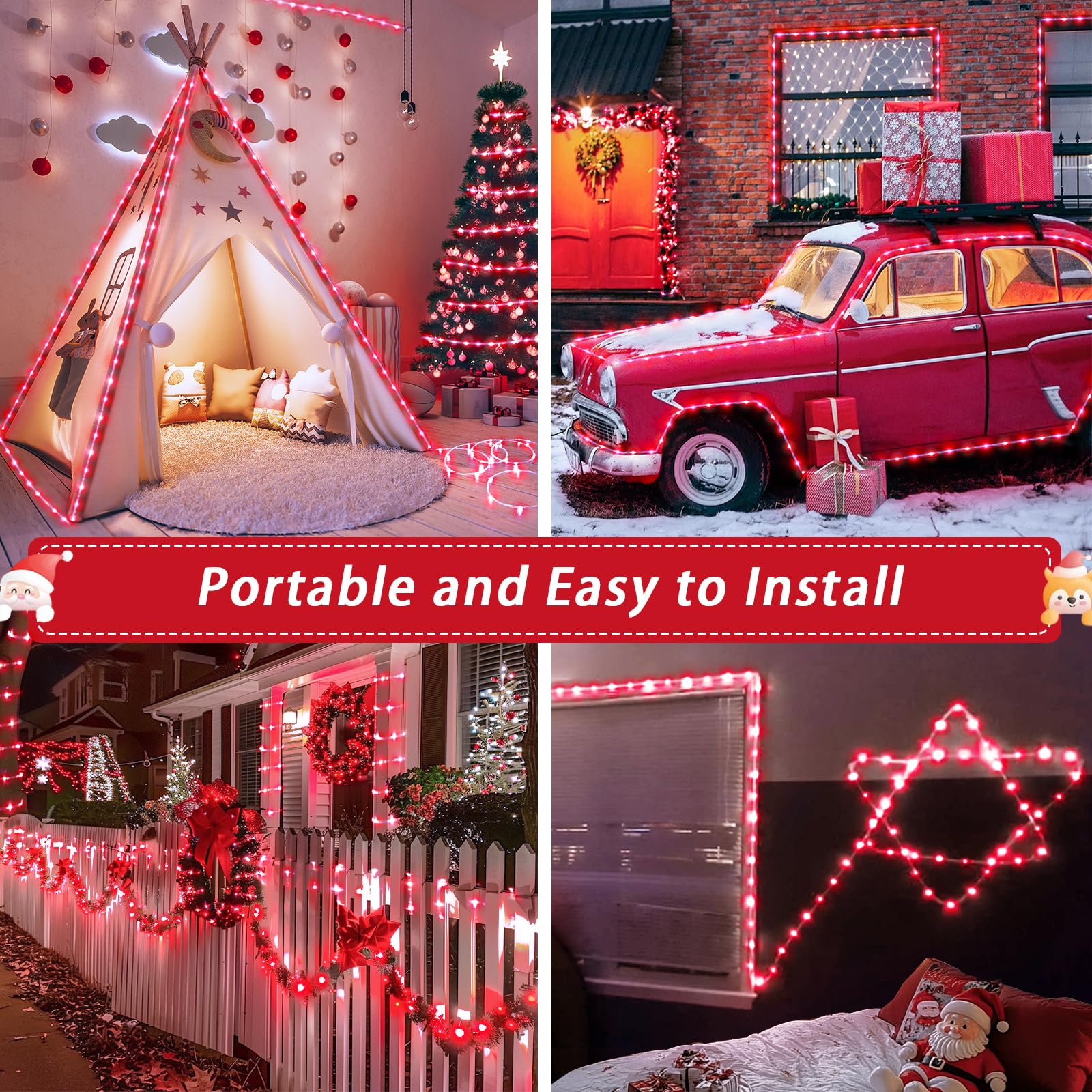 JMEXSUSS 2 Pack Battery Operated Red Rope Lights, 33 ft, 100 LED, Waterproof Halloween Decorations