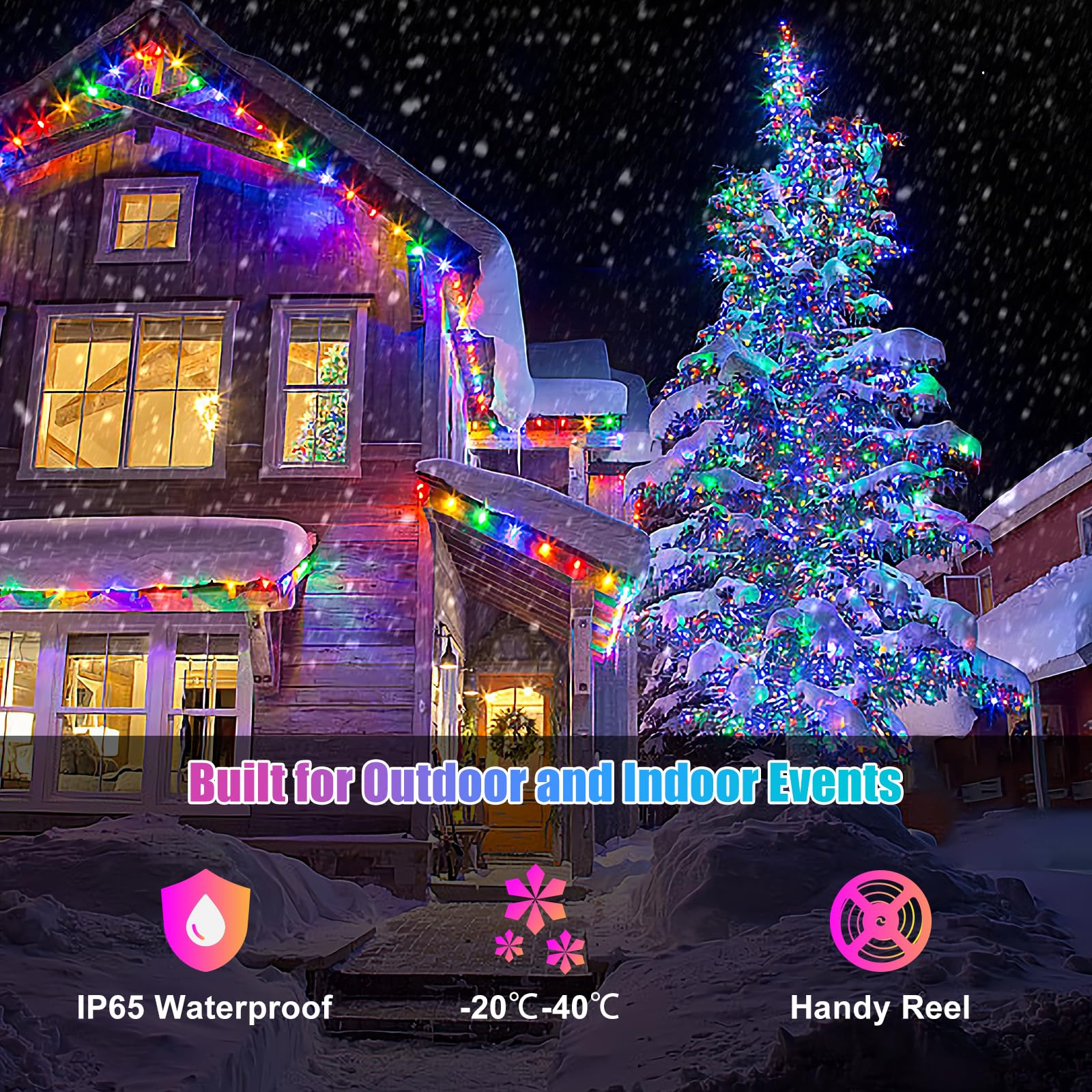 Electight 66FT Fairy Lights, 200 LEDs Multicolor, Smart IC, Music Sync, IP65 Waterproof, Model USSLA2-20M-N