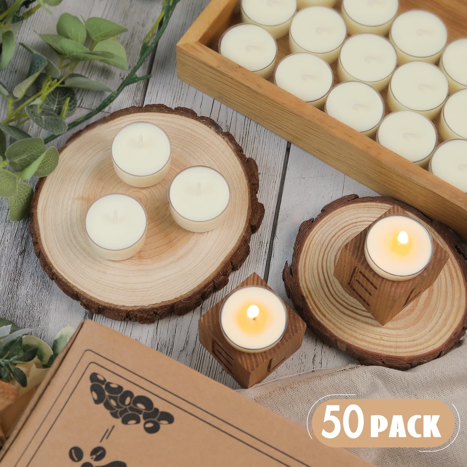 ginitiri Soy Tealight Candles 50 Pack, Unscented, Natural Soy Wax, 6 Hours Burn Time, White, Model YW2411STECP6