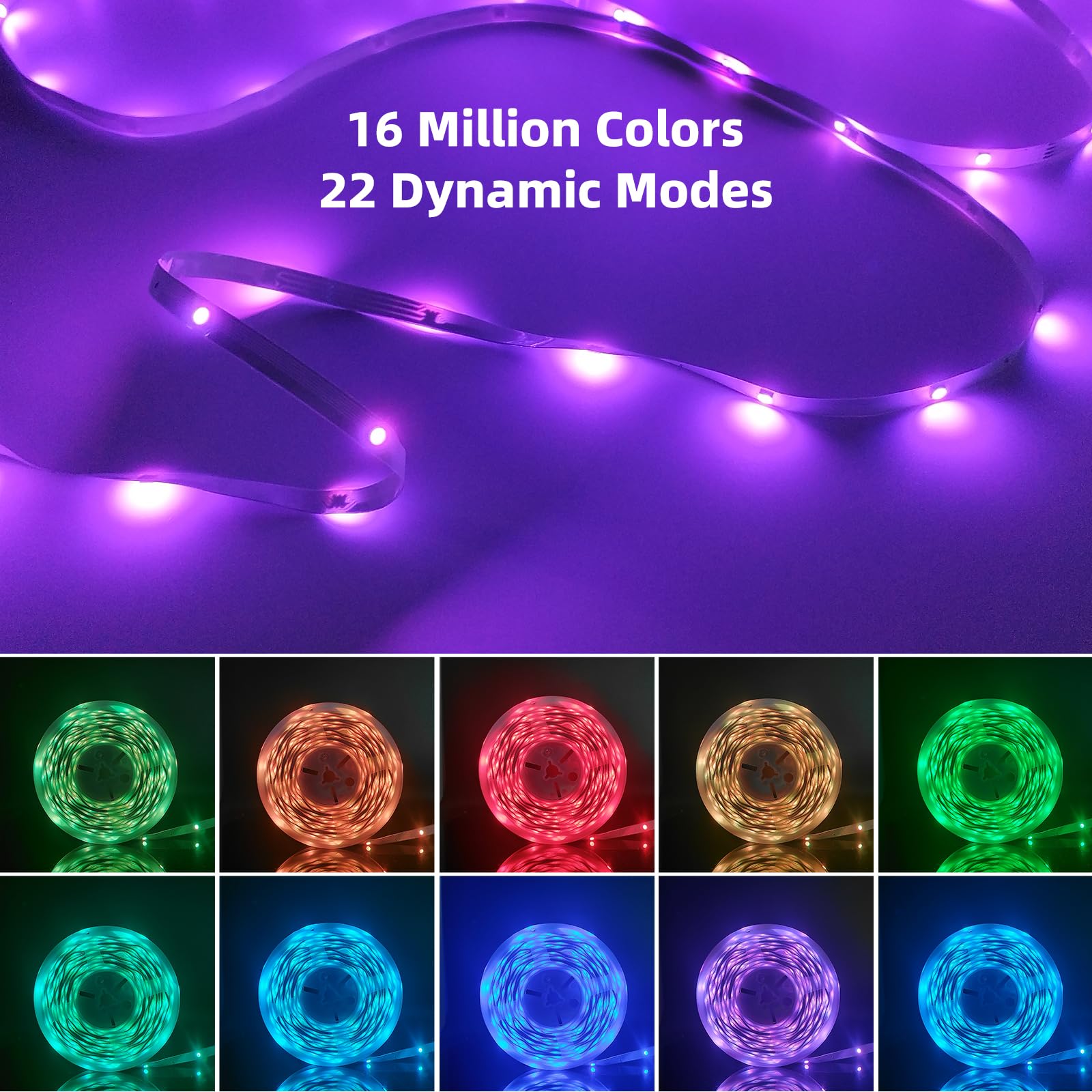 200 Ft Bedroom Led Lights (2 Rolls 100 Ft), Music Synchronized Color Changing Rgb Led Strip Lights, Bluetooth Light With Remote