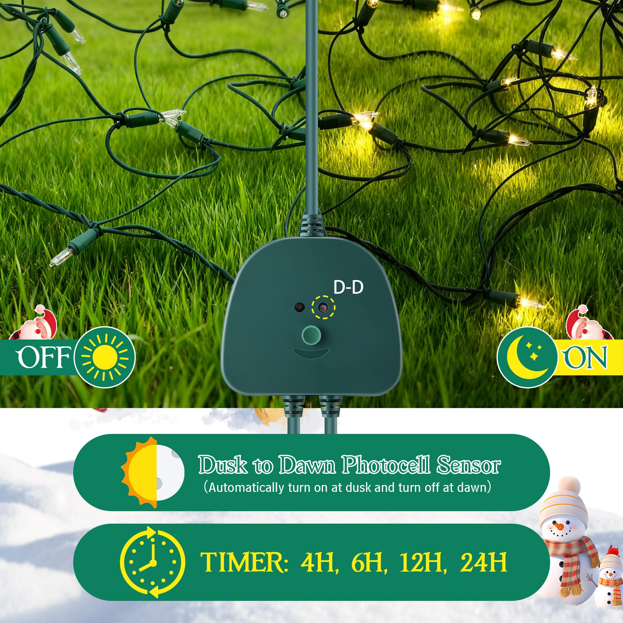 Gulfmew Christmas Light Controller, 2 Channel, 14 Functions, Remote, Dusk to Dawn Sensor, Green, Model TD-Gulfmew-1065