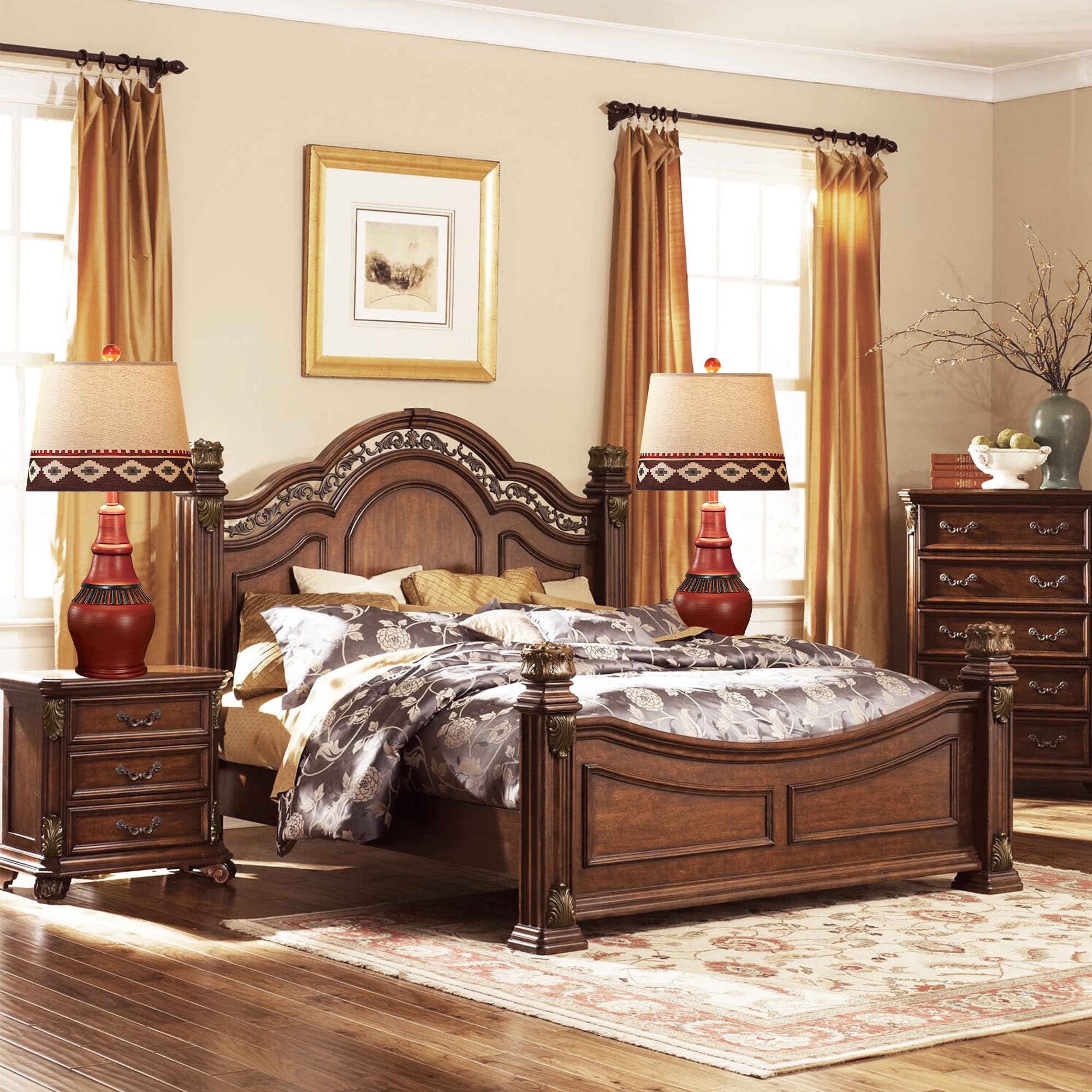 Hamucd Set Of 2 Western Rustic Table Lamps For Living Room 3-Color Temperature Dimmable Southwest Farmhouse Bedside Lamps For Be
