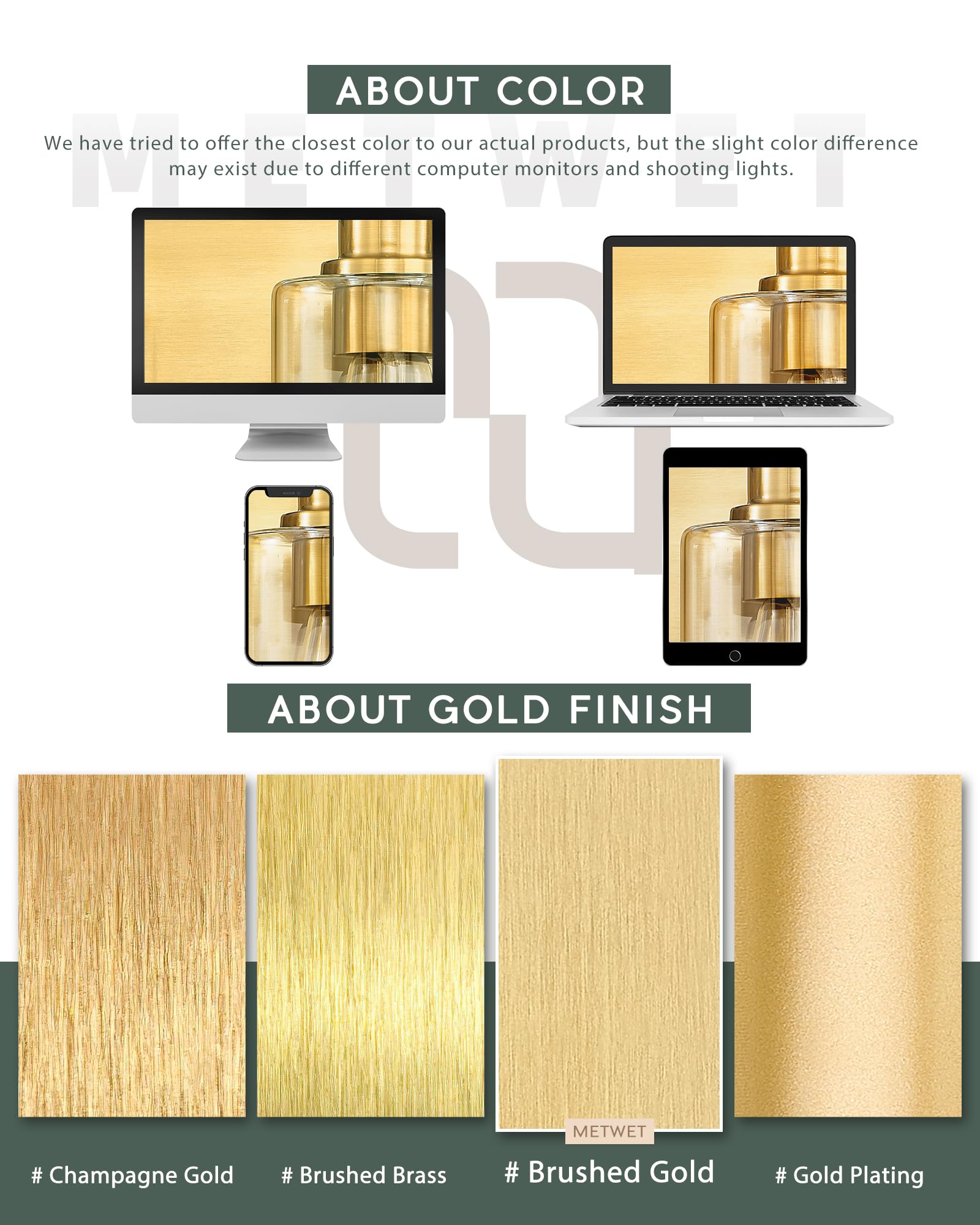 Metwet 3-Light Brushed Gold Bathroom Light Fixture, Modern Metal Vanity Lighting With Clear Glass Shade, Model Vl143-Bg-3