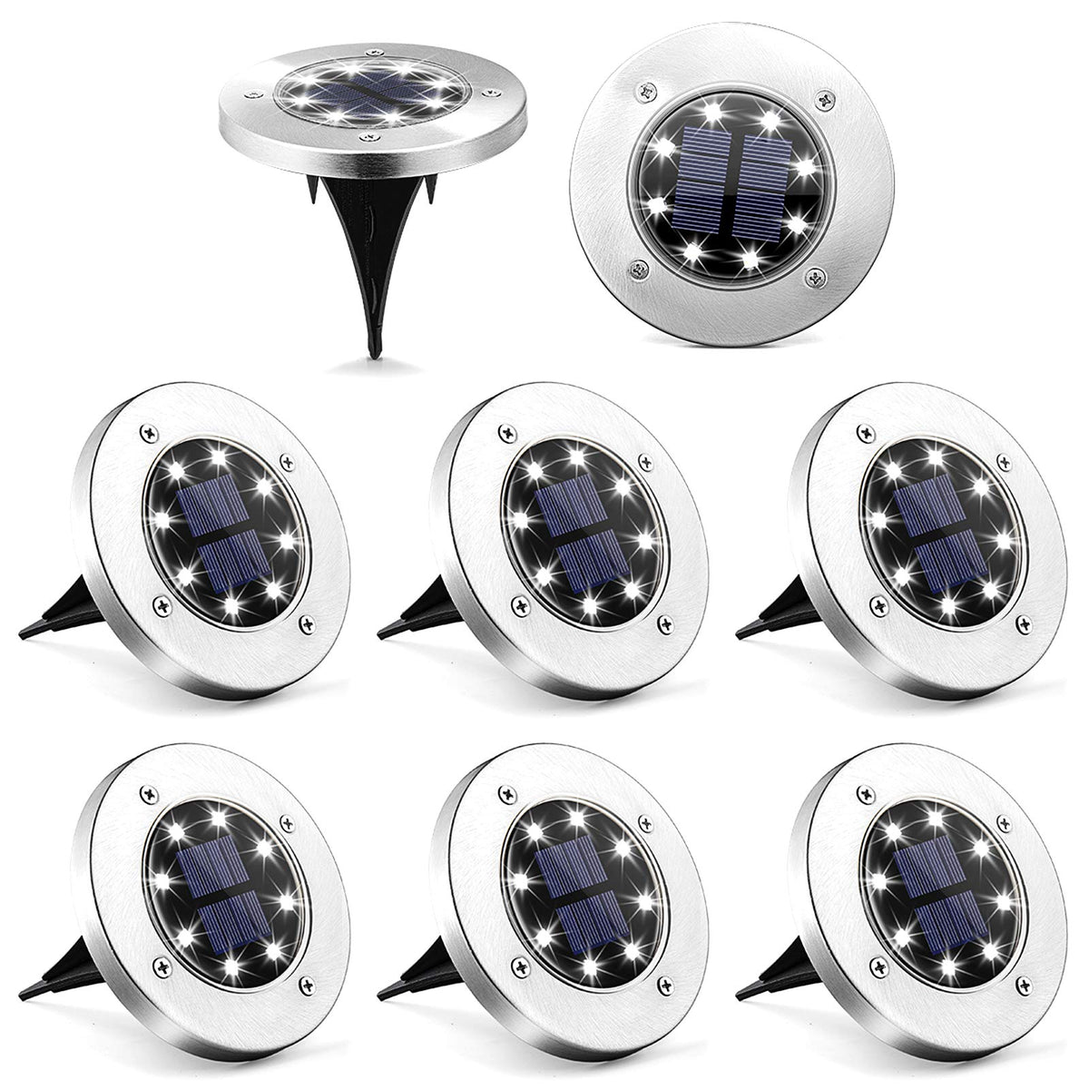 Solpex Solar Ground Lights, 8 Led Solar Powered Disk Lights Outdoor Waterproof Garden Landscape Lighting For Yard Deck Lawn Pati