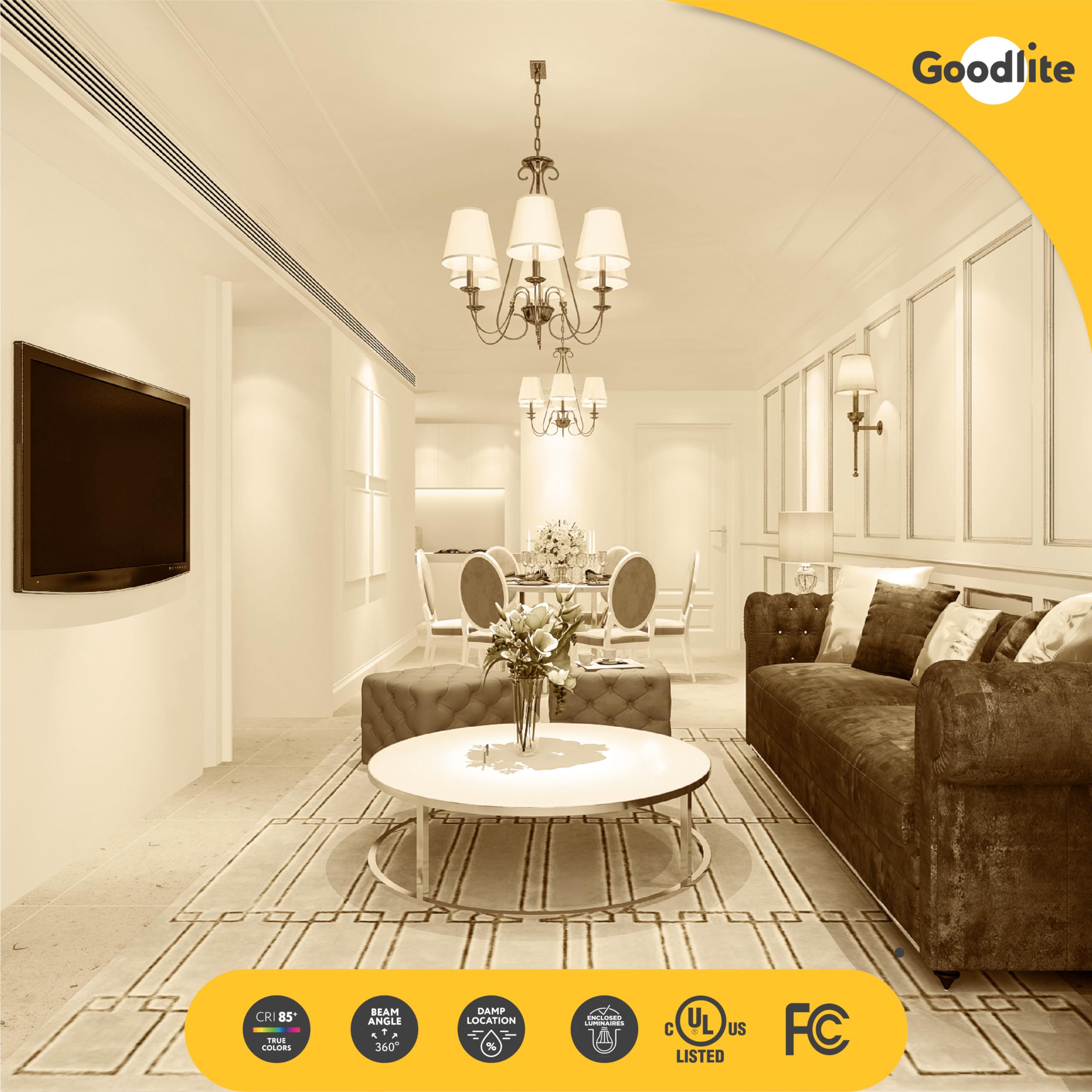 Goodlite C32 Led Chandelier Bulb, Torpedo Tip, 8W (100W Equal), Dimmable, 1050 Lumens, Soft White 2700K, 15K Hours, Eco-Friendly