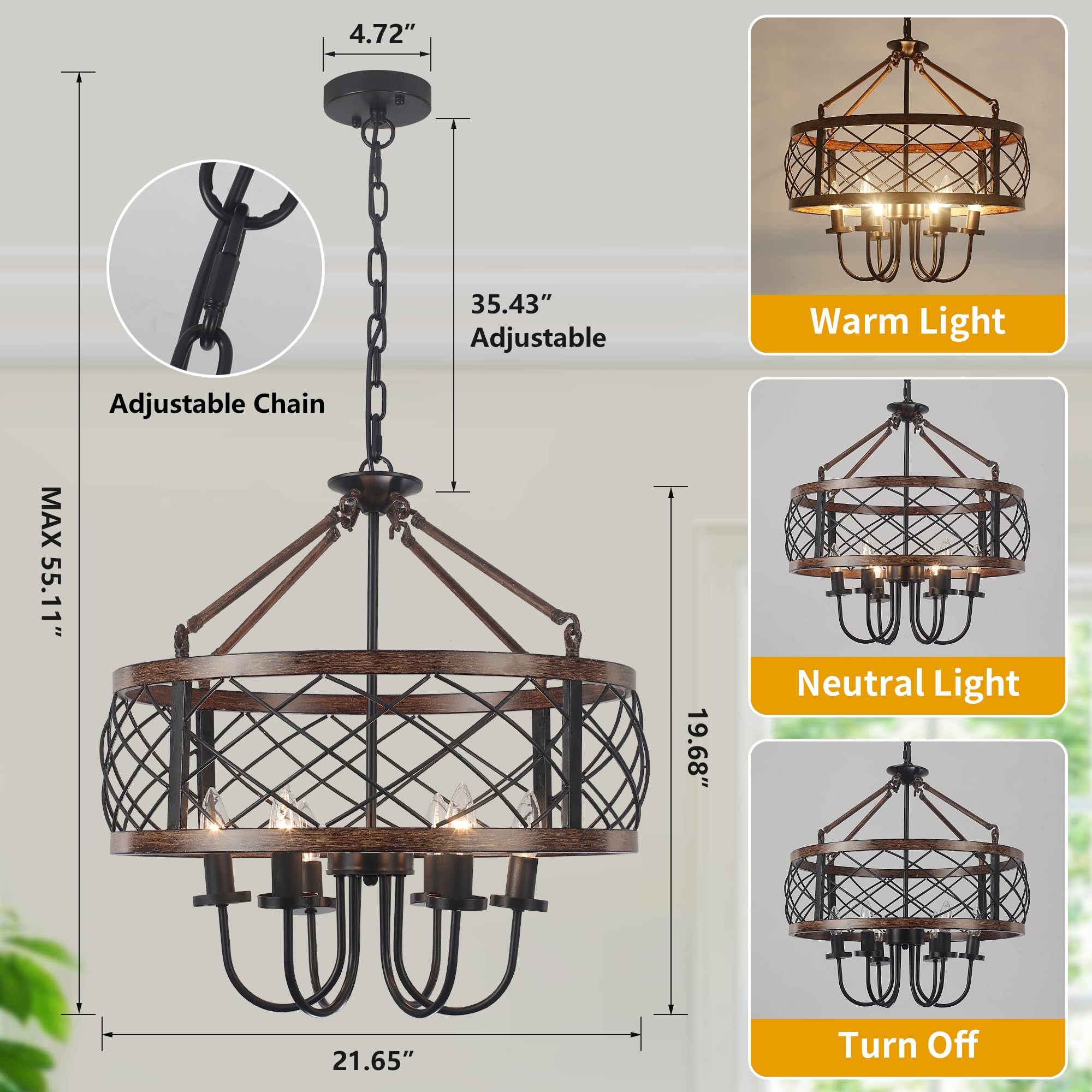 Farmhouse Chandeliers Dining Room Light Fixtures Rustic Industrial 6-Light Black Farmhouse Pendant Light For Kitchen Island Foye