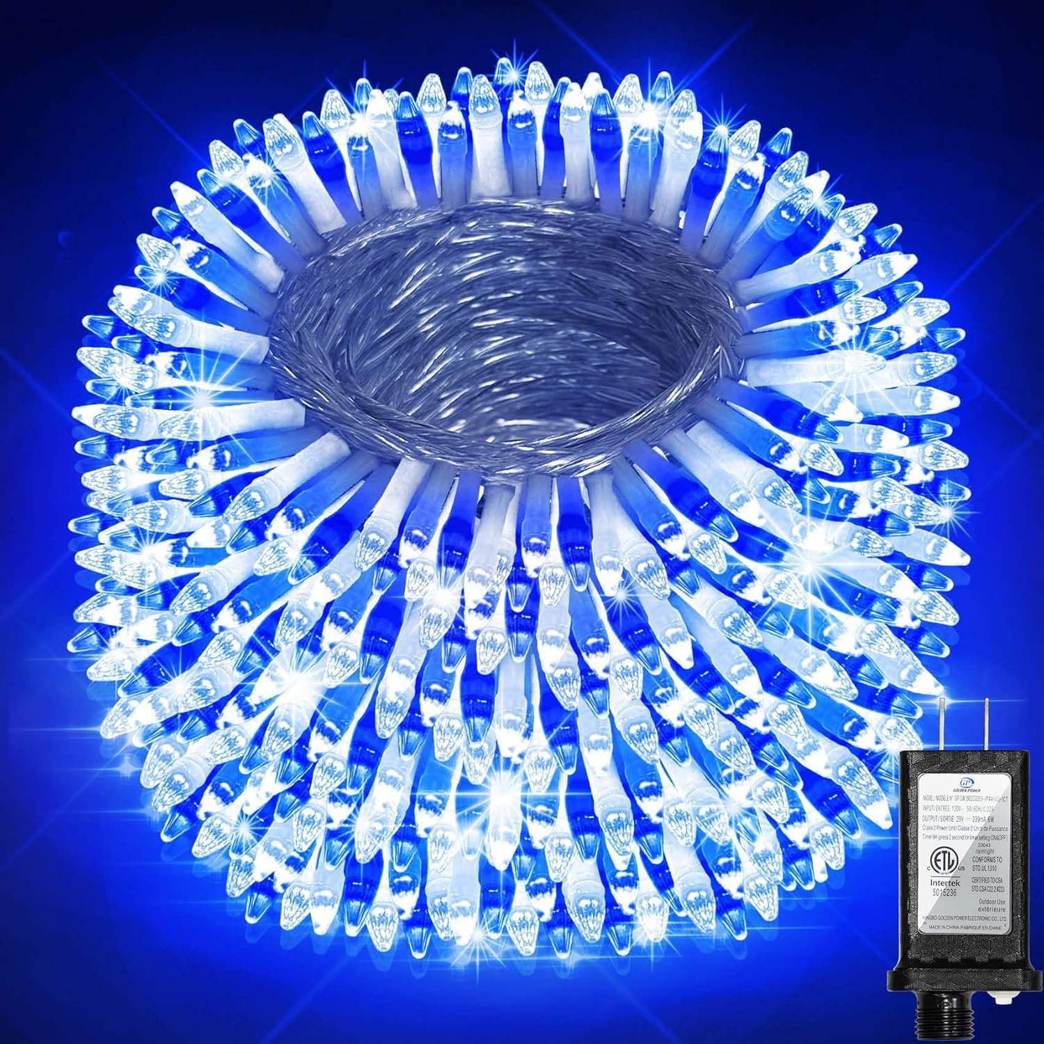 340 Led 90Ft Christmas String Lights Outdoor  12 Pro Modes And Timer Memory & Brightness  Plug In Outdoor Waterproof Clear Wire Twinkle Light For For Xmas Yard Tree Wedding Party Decor (Blue & White)