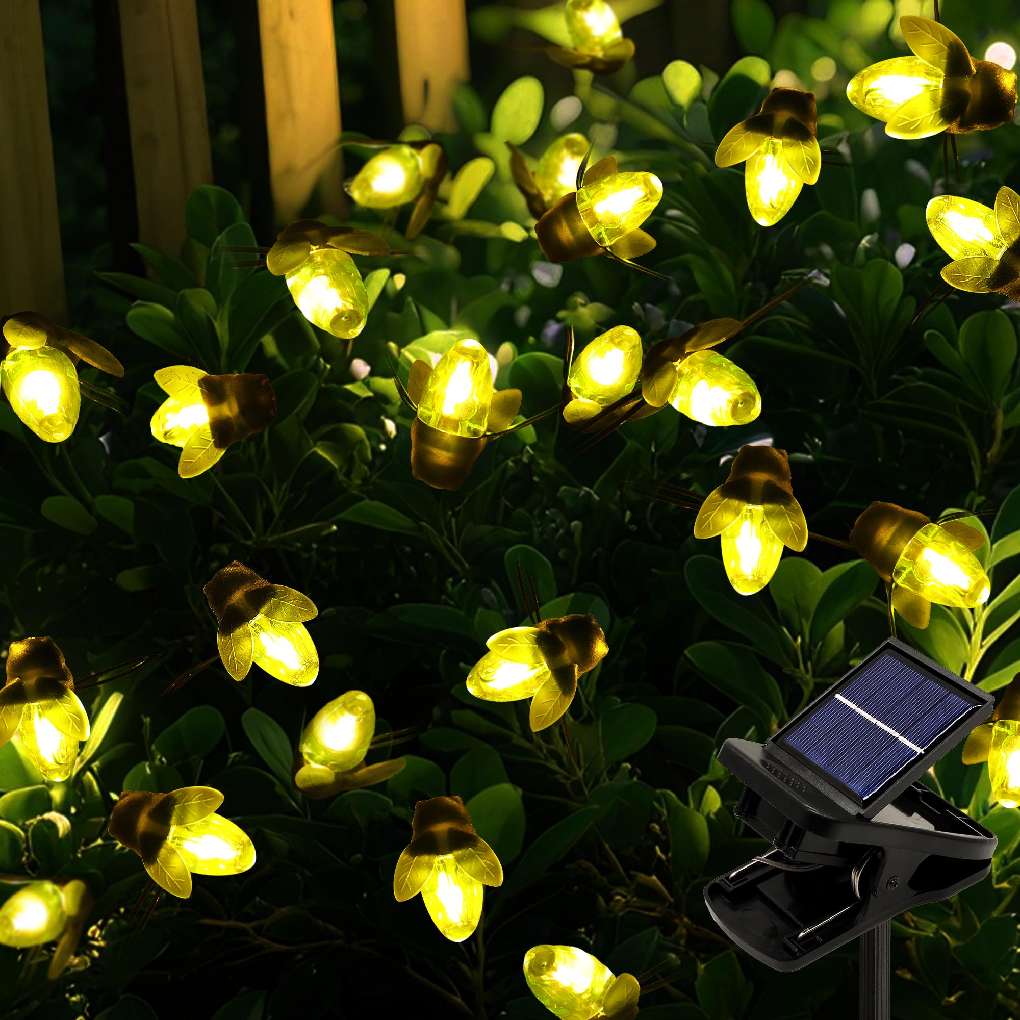 Yjfwal Solar Powered Firefly Lights Bugs, 19.6Ft 30 Led Solar Fireflies Lightning Bugs Fairy String Lights, Outdoor String Light