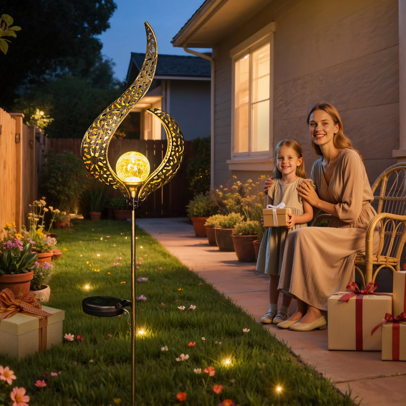 Homeimpro Outdoor Solar Garden Lights Waterproof  Gifts For Mom Dad  Yard Art  Pathway  Lawn Ornaments  Outdoor Decor Birthday Gifts For Wife Women (Bronze 2Pack)