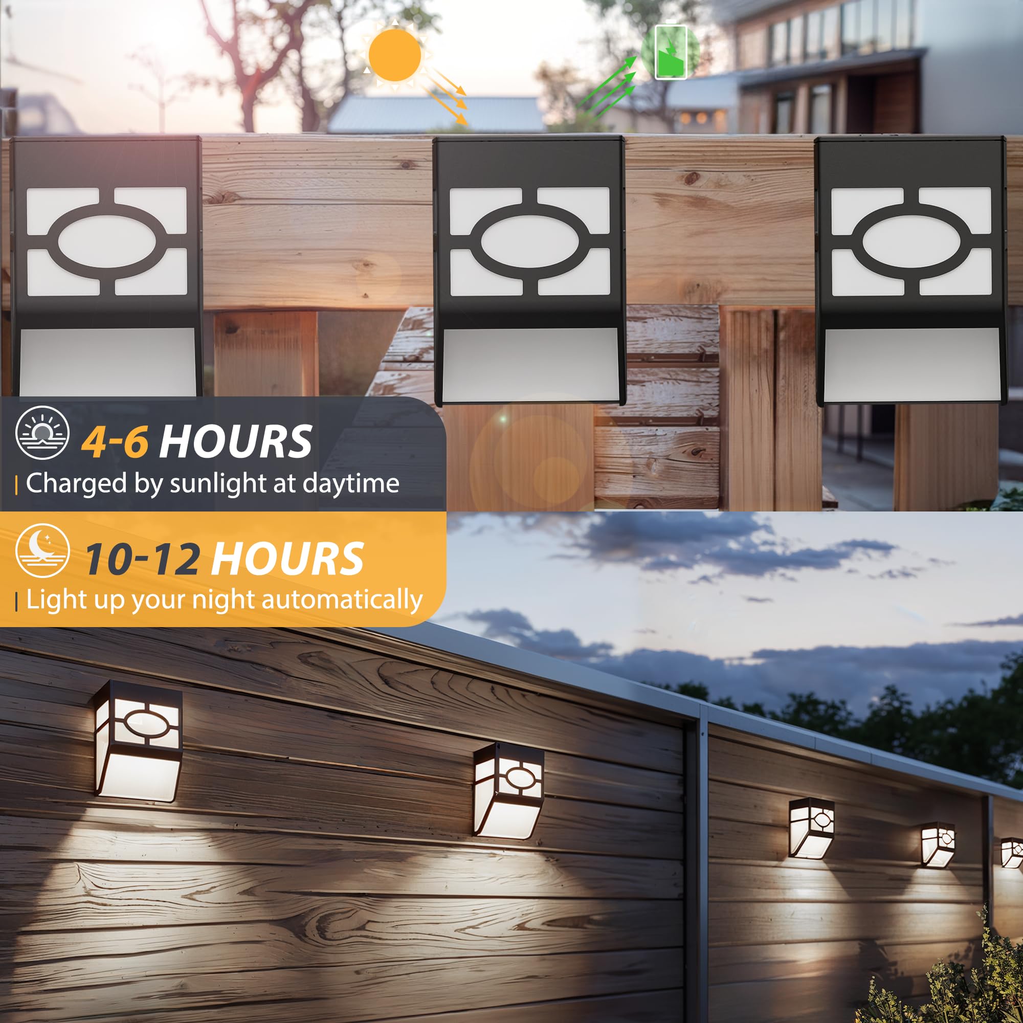 Otdair Solar Fence Lights - 8 Pack Waterproof LED Outdoor Lights, Cold White/Multicolor, Plastic for Deck, Patio, Yard, Front Door
