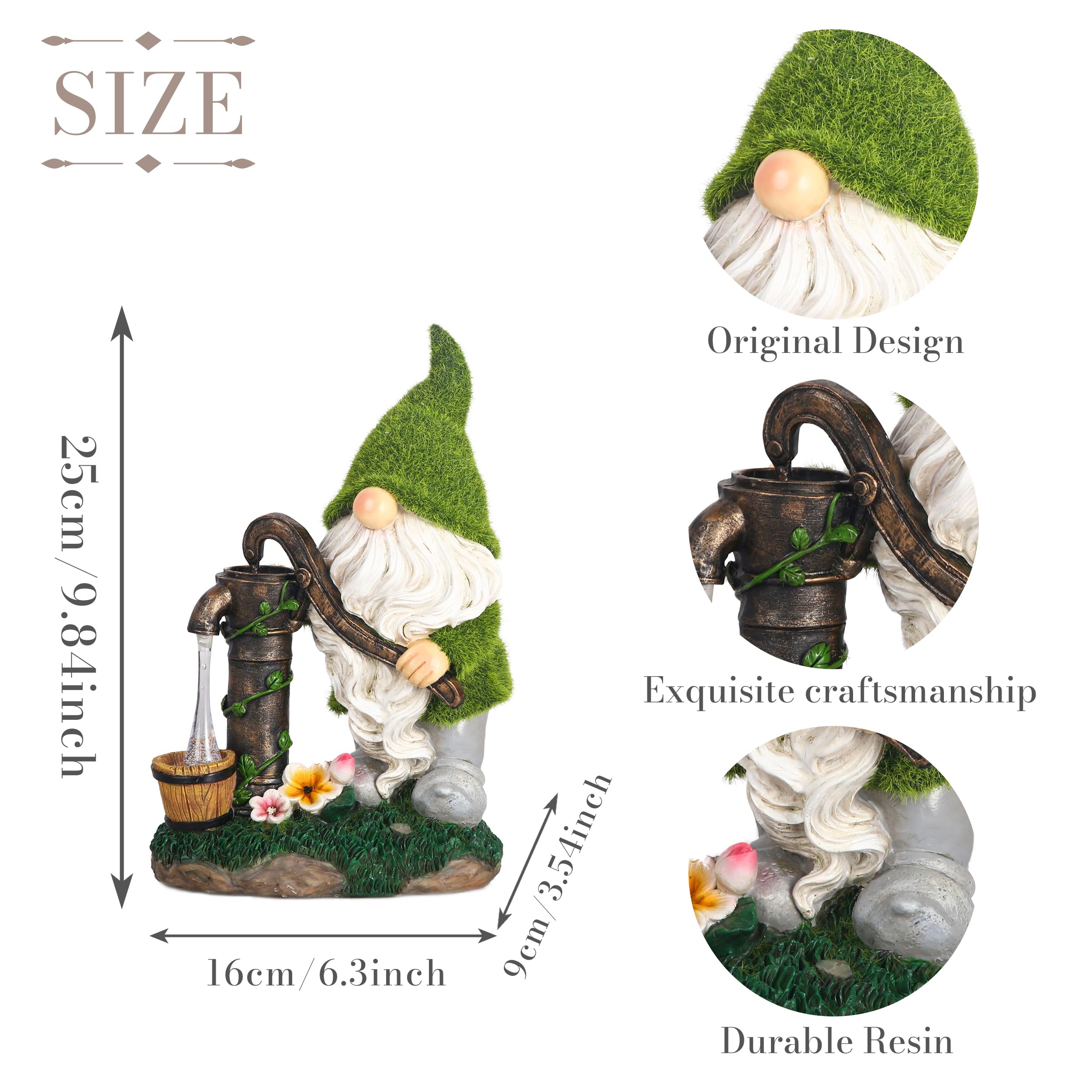TERESA'S COLLECTIONS Garden Gnome Decor with Solar Lights, 9" Green Resin Outdoor Ornament for Porch & Patio