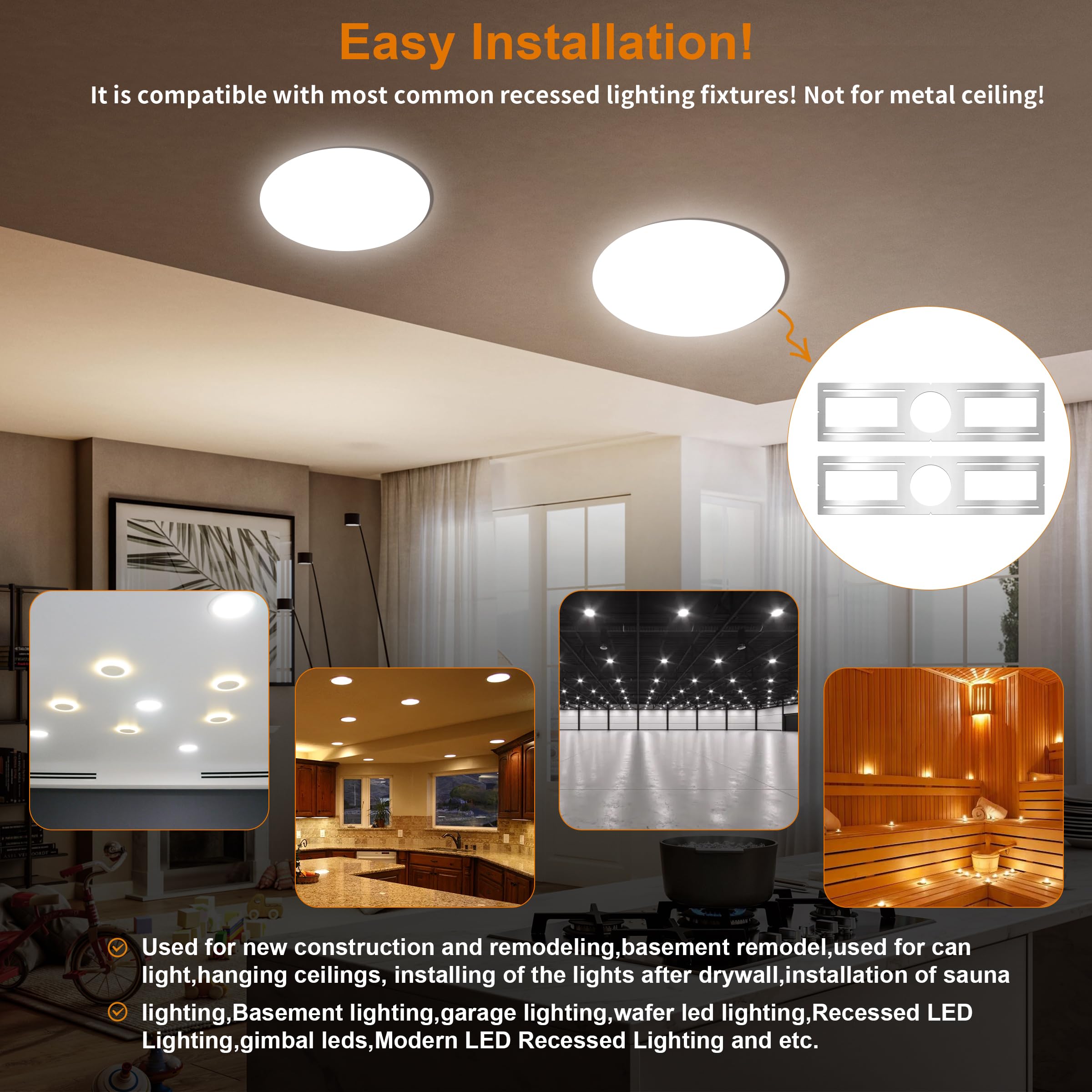MULMART 4 Inch New Construction Mounting Plate, Flat Steel Bracket Fixture, 24 Pack, Silver for LED Recessed Lighting