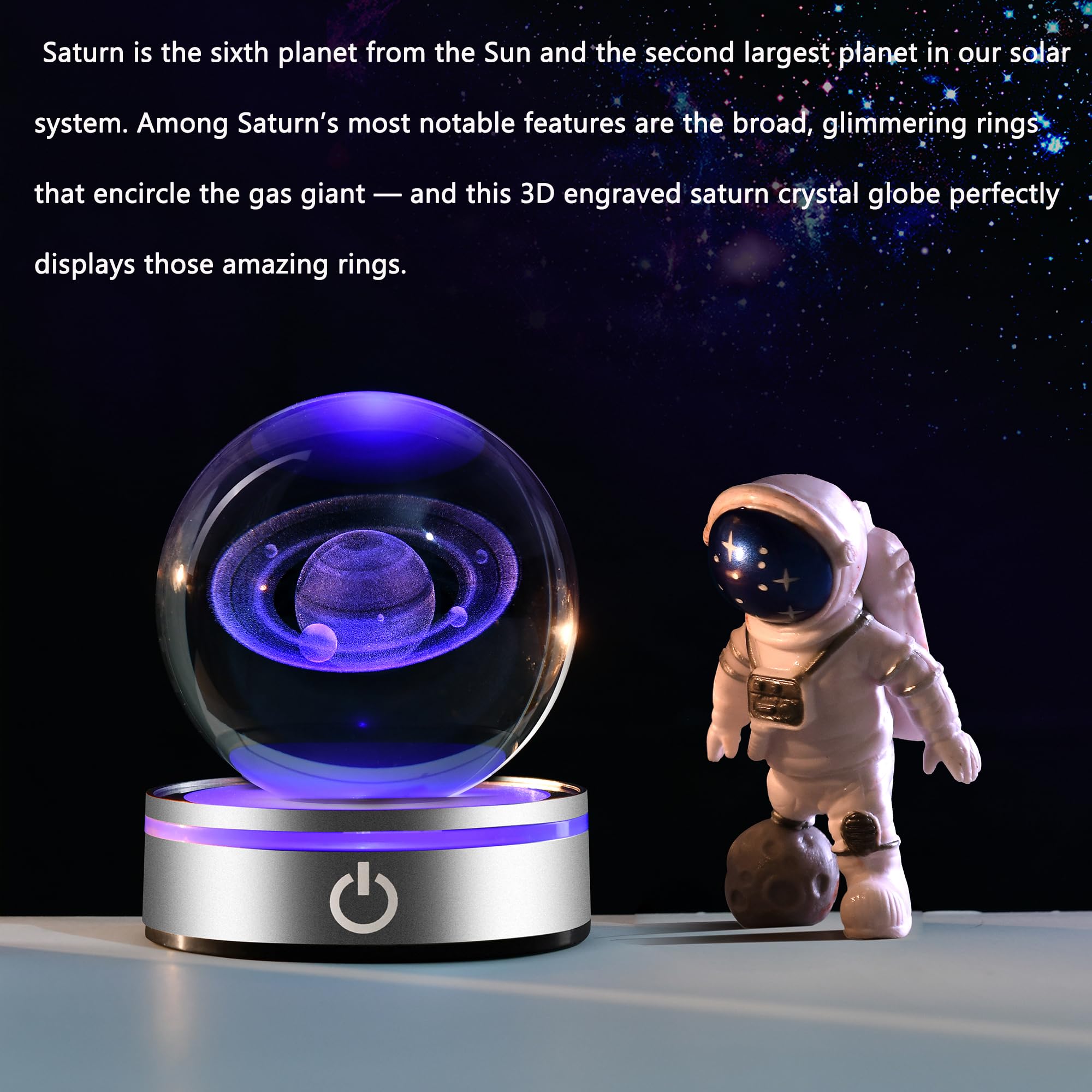 Ifolaina 3D Saturn Crystal Ball Lamp Space Themed Gifts Engraved Glass Planet Sphere Decor Gifts Crystal Saturn Model Light Astr