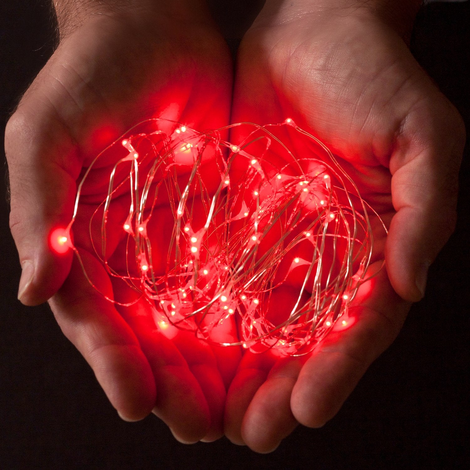 RTGS 2 Sets 20 LED Red String Lights, Silver Wire, 6.5 ft, Battery Powered for Indoor/Outdoor Use