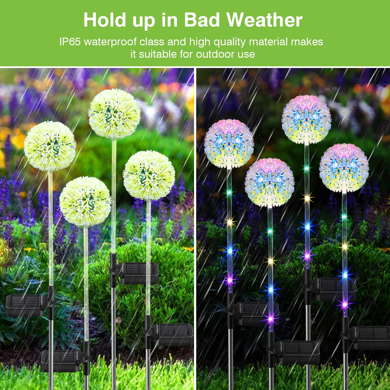 Bonlion 4 Pack Solar Garden Lights - Colorful Led Dandelion Decor, Waterproof Outdoor Lighting